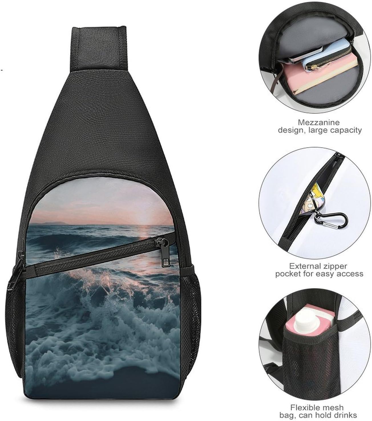 Beach with Lapping Waves Crossbody Bag Chest Bag