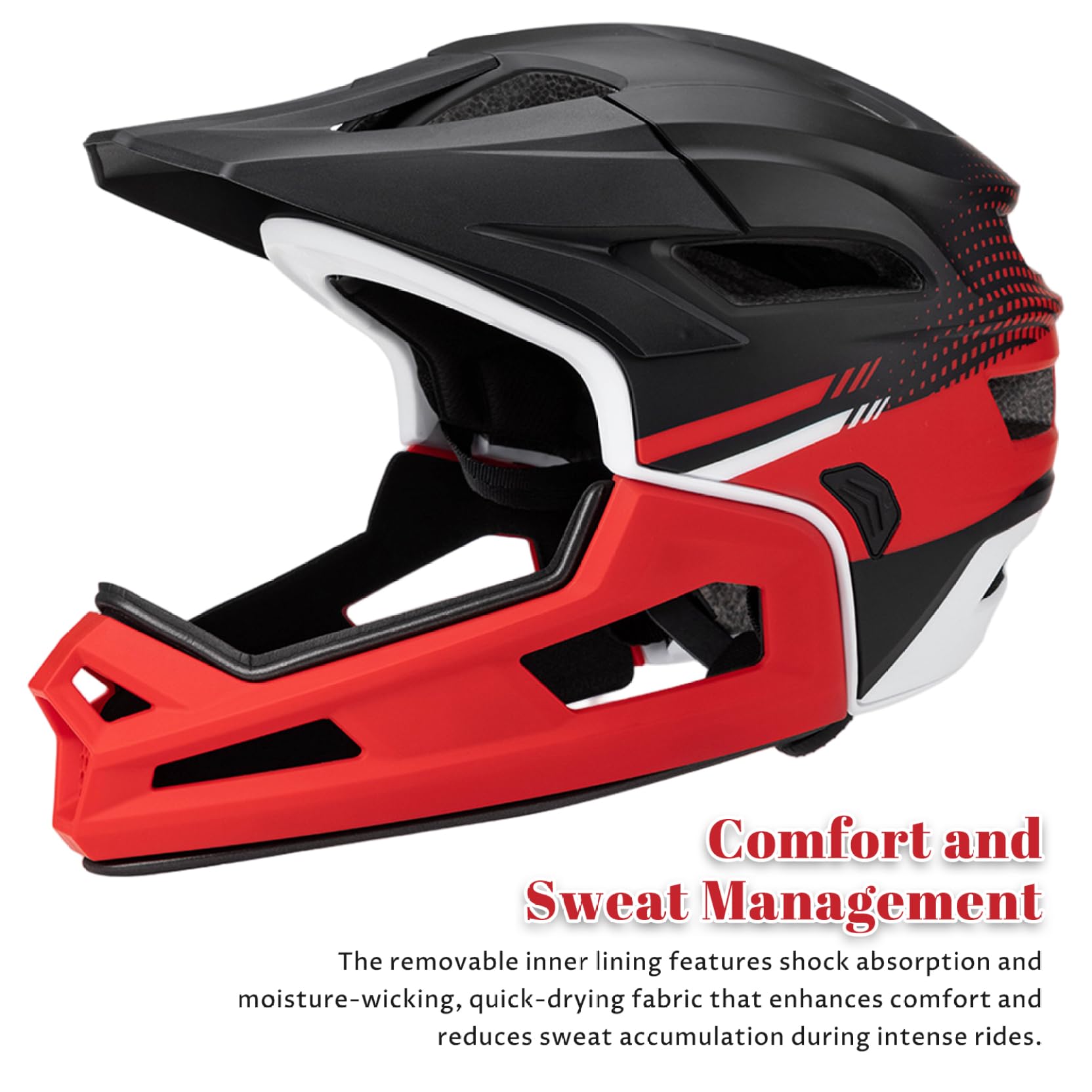 Mountainbike-Helm, Fahrradhelm für Erwachsene, Mountainbike-Vollgesichtshelm mit abnehmbarem Kinnschutz – belüftet, verstellbar, leicht, für Männer und Frauen