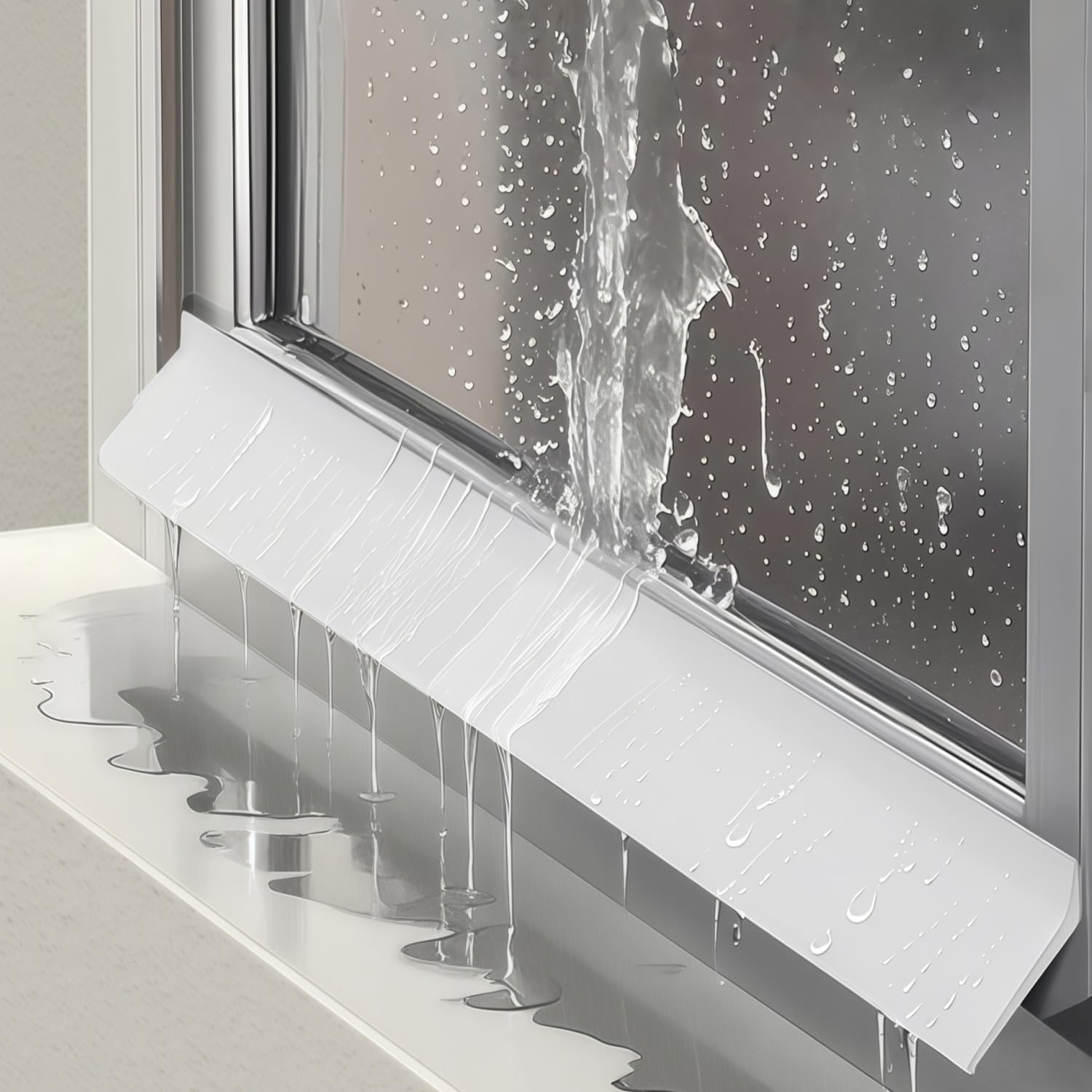 Window Weather Bar Self-Adhesive, Rubber Window Rain Deflector for Exterior Windows, Rain Drip Guard 45mm/55mm x 1m, Easy to Trim, Waterproof Acrylic Backing(White)