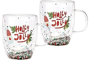 Christmas Glass Coffee Mug Set of 2 - Holly Jolly Tree