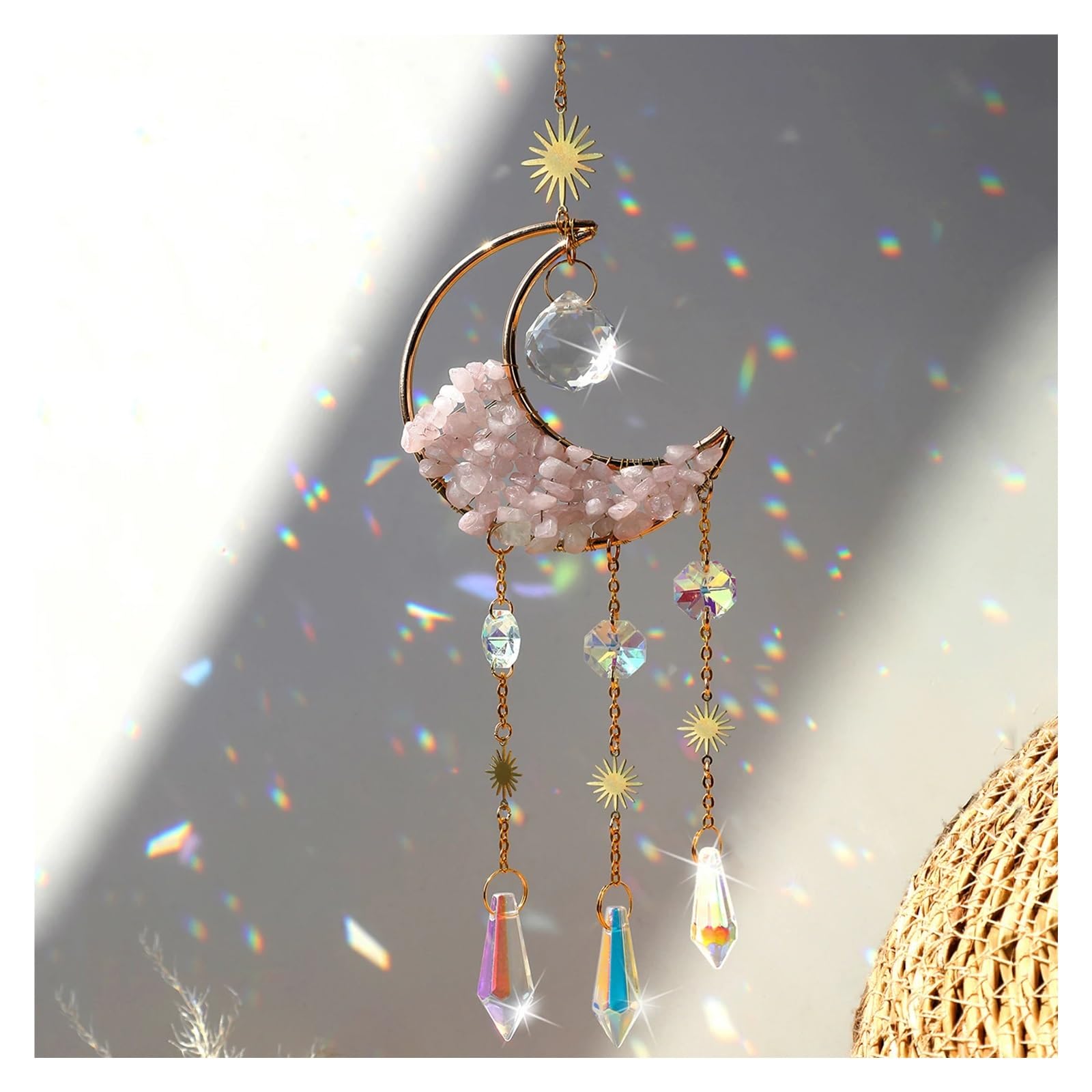 1 pièce Attrape-Soleil en Cristal Arc-en-Ciel, Pierre Brute, Lune, décoration d'intérieur for Jardin, Chambre à Coucher, Balcon, Pendentif(White)