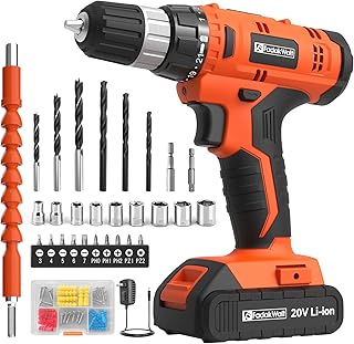 FADAKWALT 20V Electric Power Drill Set, Torque 30N, 21+1 Torque Setting, 3/8-Inch Keyless Chuck, LED Electric Drill Kit, Orange