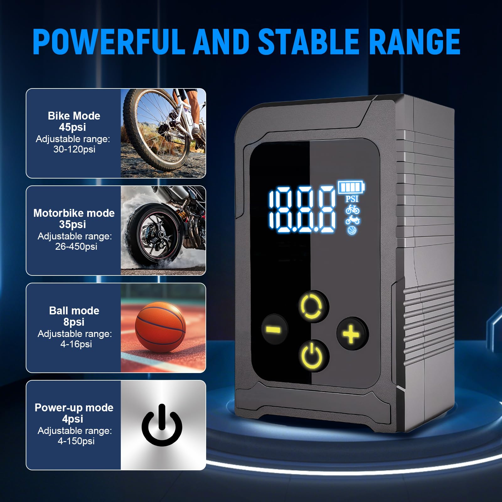 AMFUN Mini Electric Bike Pump, Portable Bicycle Pumps, Max 120 PSI Tiny Pump with Gauge,Auto-Off & LED Light - Image 4