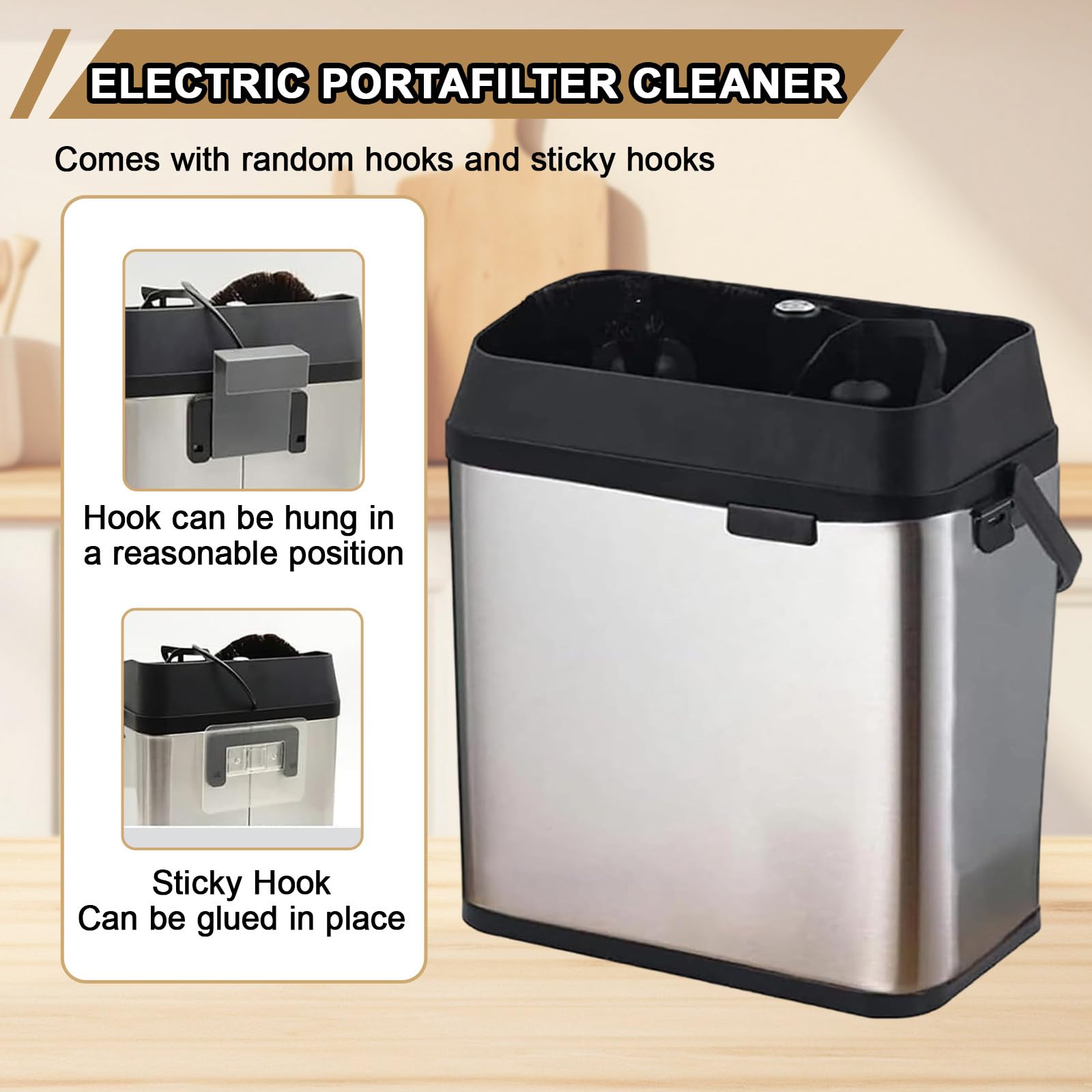 Limpiador EléCtrico De Portafiltros De Café Knock Box, Limpiador De Portafiltros De Café, Incluye 2 Raspadores & 1 Cepillar, Diseñado para Portafiltros De 58 mm
