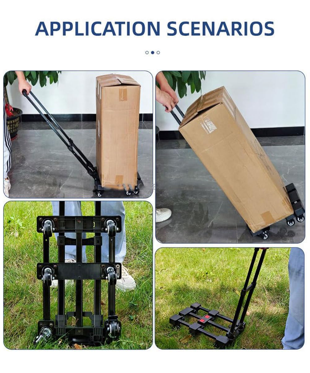 Carrello a mano pieghevole portatile, carrello per bagagli leggero con 6 ruote girevoli, carrello a mano pieghevole con maniglia regolabile, carrello multiuso per spostamenti e acquisti da viaggio