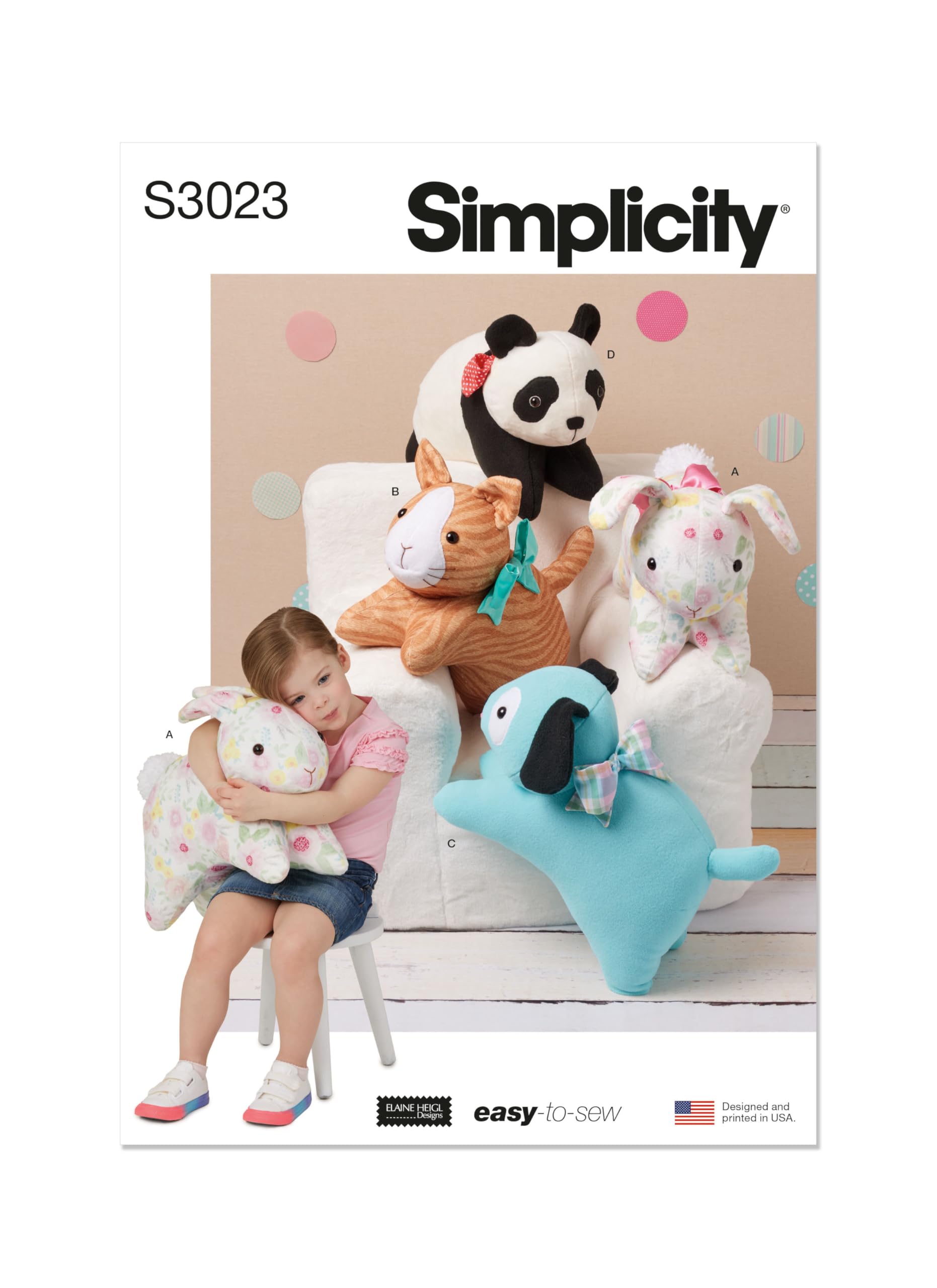 Patron de couture animaux en peluche Simplicity SS3023OS doudou fait main Elaine Heigl Designs