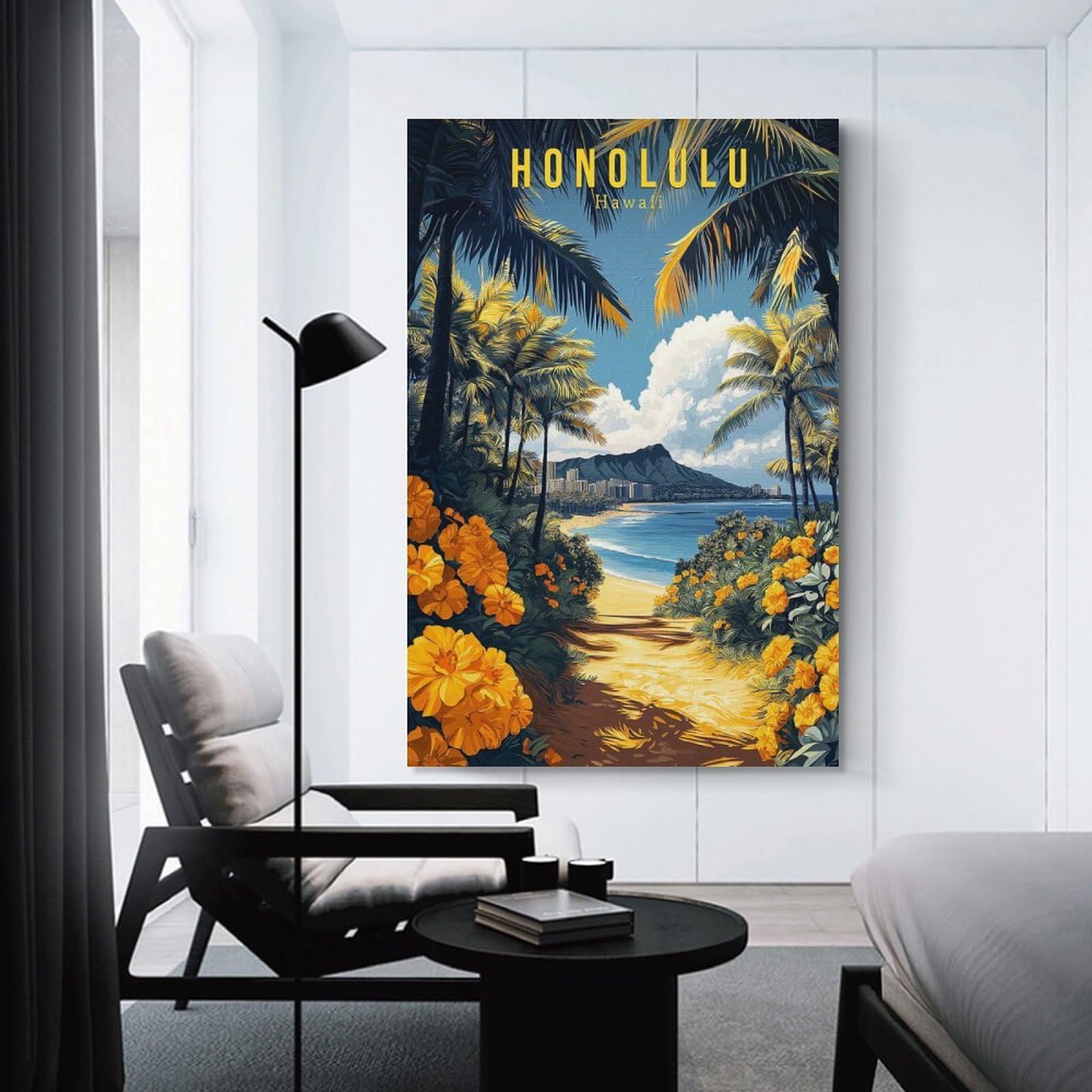 Junmoney Canvas Art Print Honolulu Hawaii Travel, 20x30inch(50x75cm), for Small Homes, Bedrooms Or Open Spaces, A Simple Refresh for Blank Walls
