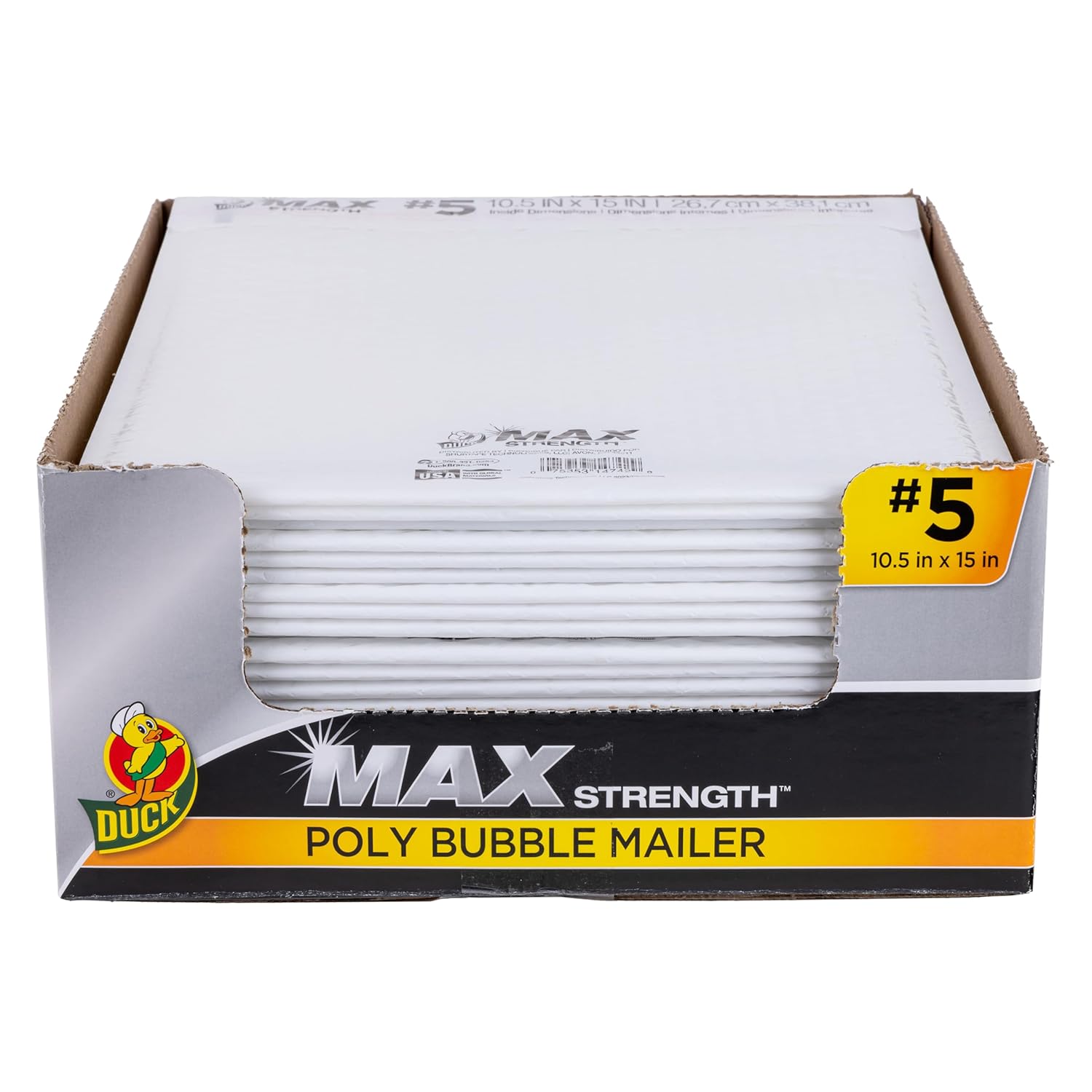 Duck Max #5 Poly Bubble Mailer, White, 10.5 inch x 15 inch, 25 Pack