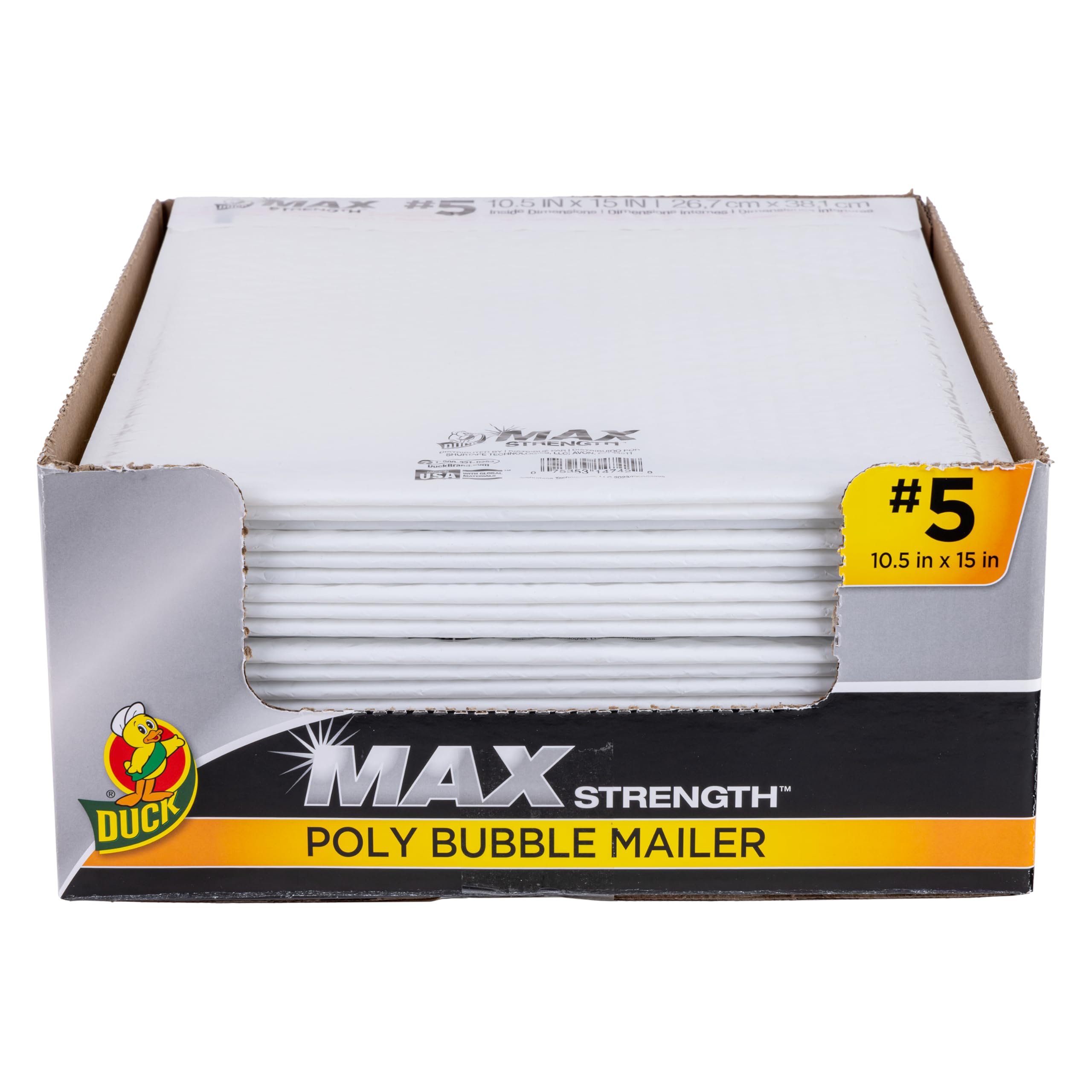 Duck Max #5 Poly Bubble Mailer, White, 10.5 inch x 15 inch, 25 Pack