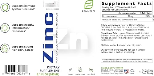 Zinc iónico líquido | Suministro para 96 días | Fomenta la piel clara | Energía sostenida | Apoyo inflamatorio natural
