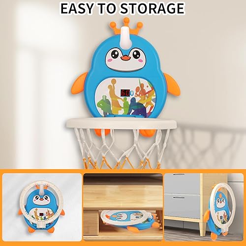 Miniatura 2 de Mini aro de baloncesto para interiores para niños pequeños de 1-3-4-5-6 años, con 4 bolas y marcador electrónico, altura ajustable, ahorro de