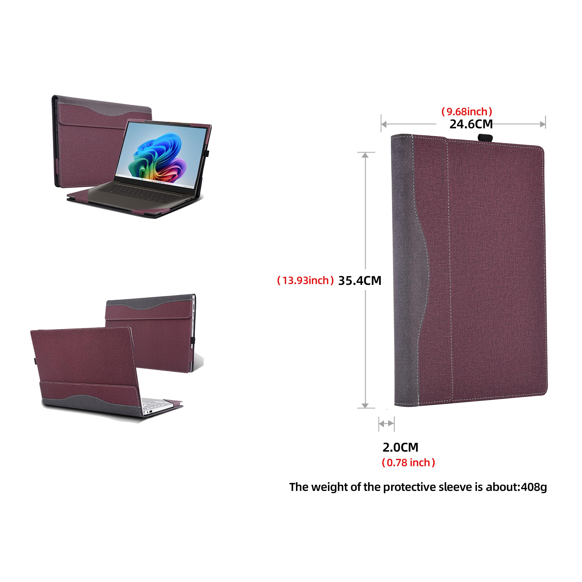 Funda para portátil ASUS Zenbook S16 (UX5606 UM5606 UM5606WA) [Nota otros modelos] Funda protectora de piel sintética de 16 pulgadas (rojo vino)
