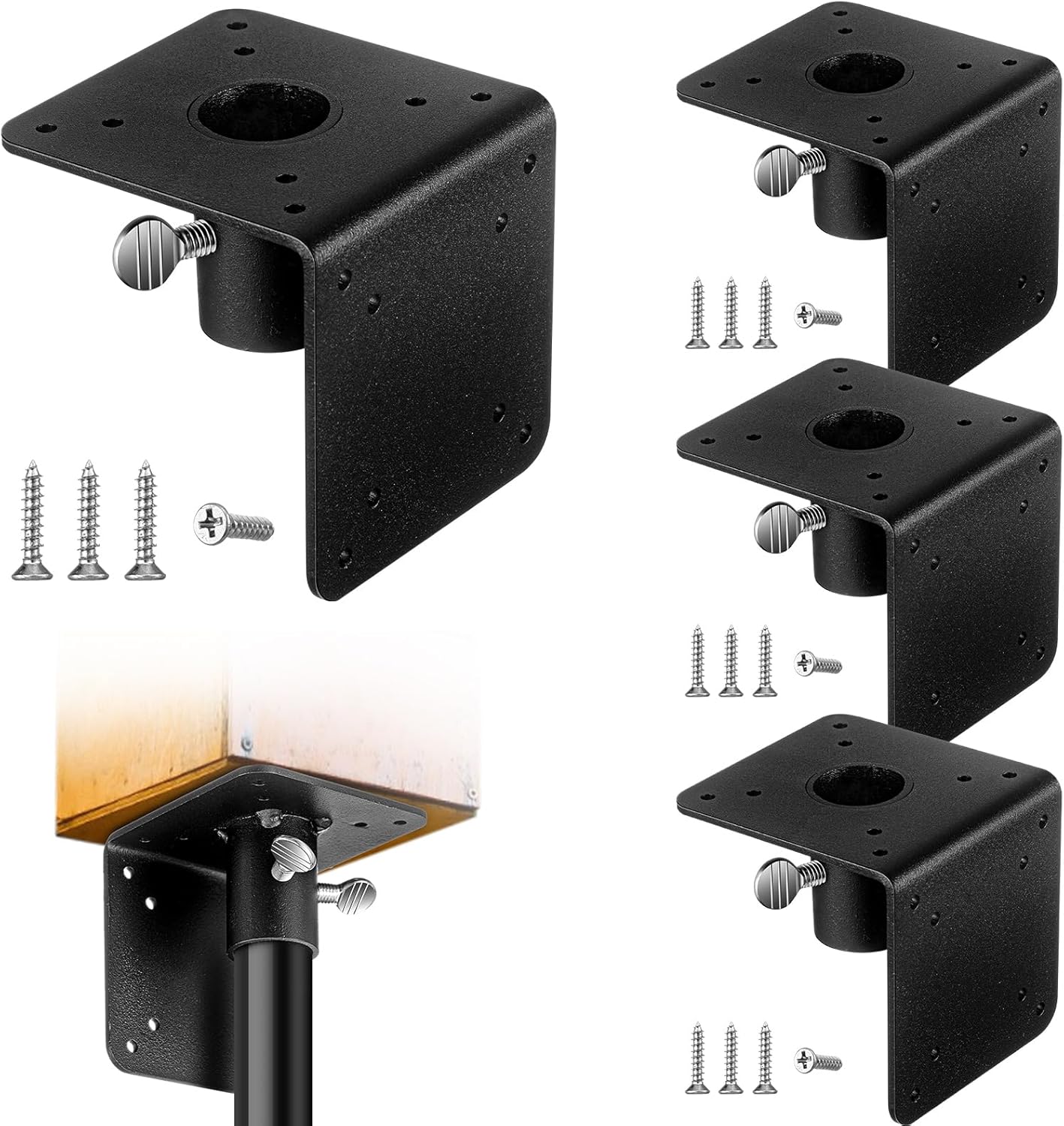 Hicarer 4 Pack Universal Mounting Flange for Bird Feeder Pole 1 Inch Diameter Bird Houses Metal Mounting 3.5 * 3.5 * 3.5 Inch Flange Mount Flange for Top and Side Outside, Yard, Garden