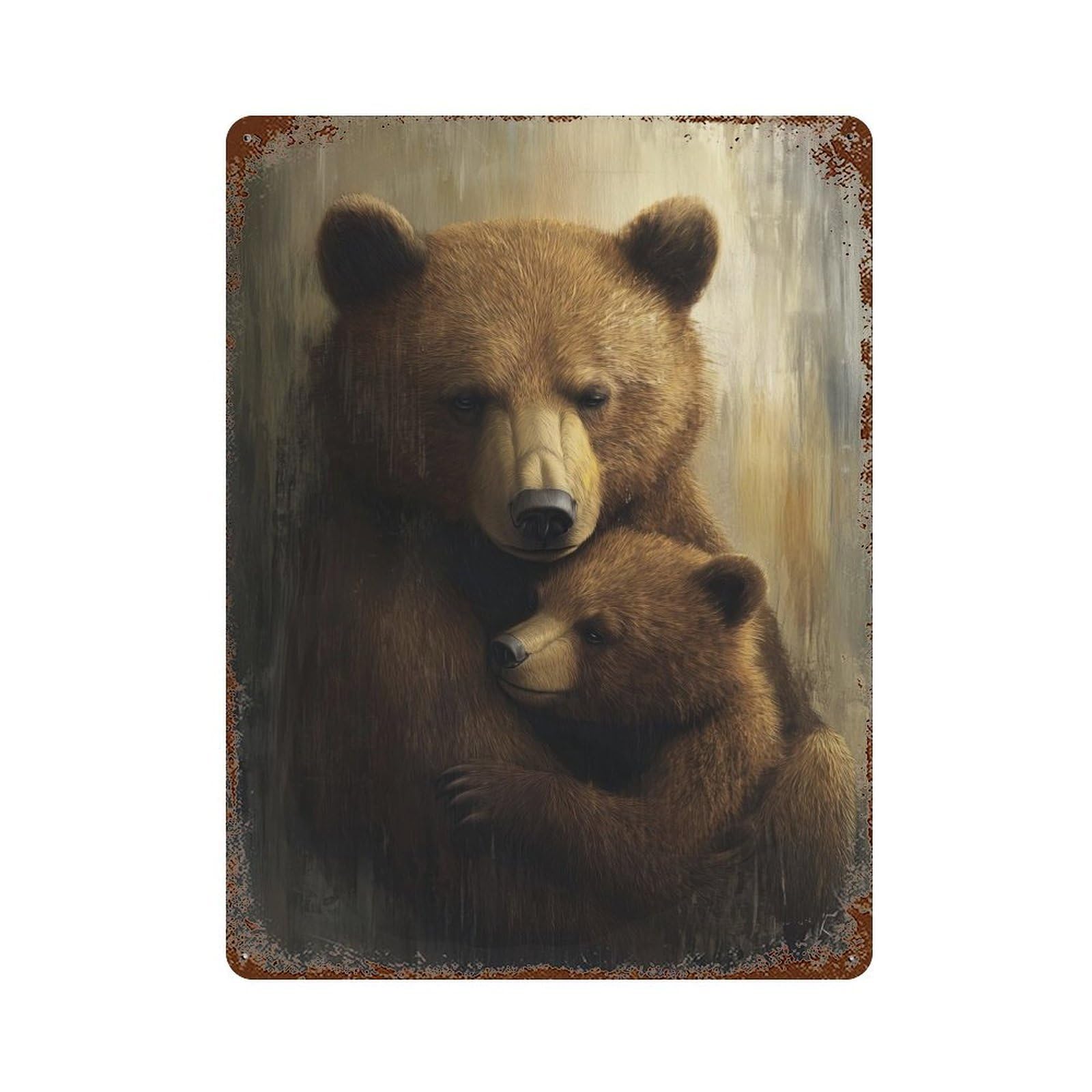 Garage Style Mother Bear And Cub Vintage Rust Metal Sign 15.7"x11.8", Rustic Home Decor for Bar And Workshop