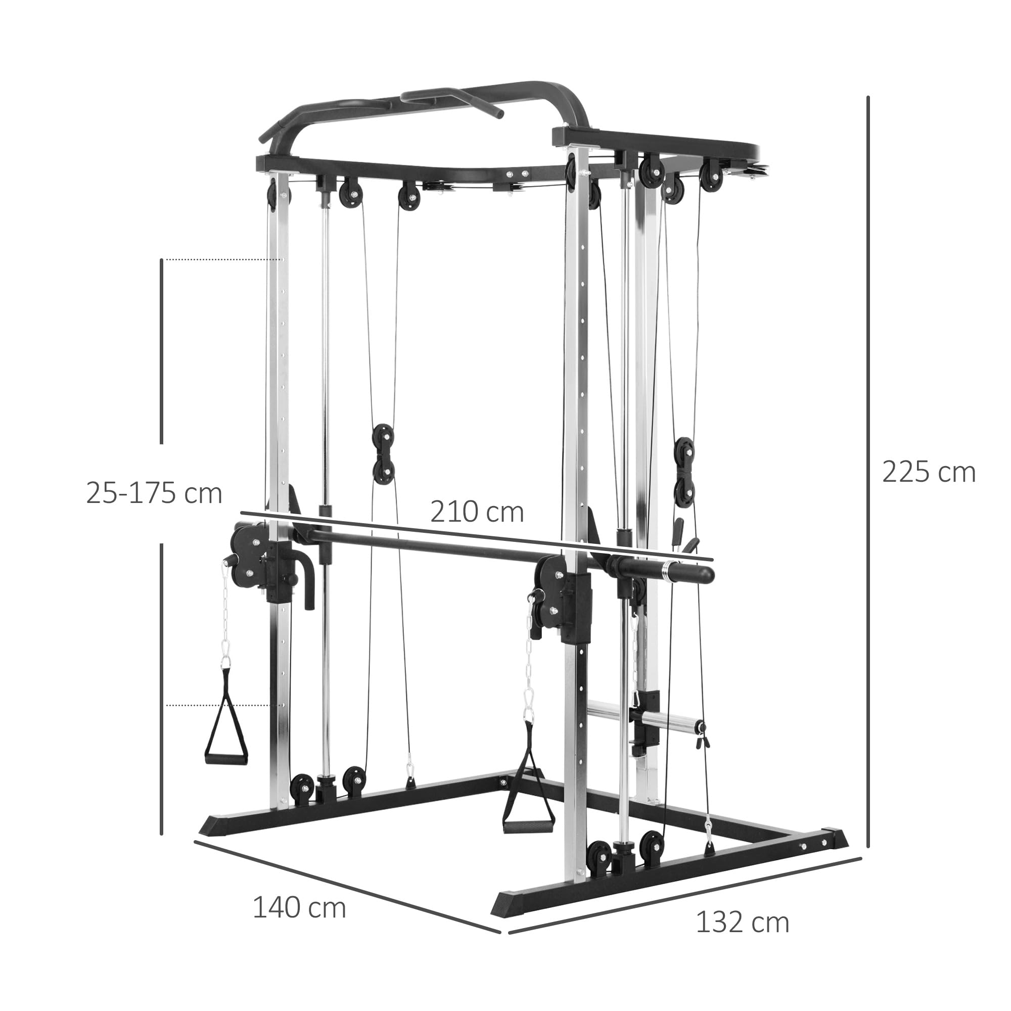 SPORTNOW Smith Machine Multiestación de Musculación Máquina Multifunción de Musculación con Soporte para Sentadillas y Barra para Pesas para Entrenamiento Fitness en Hogar Negro