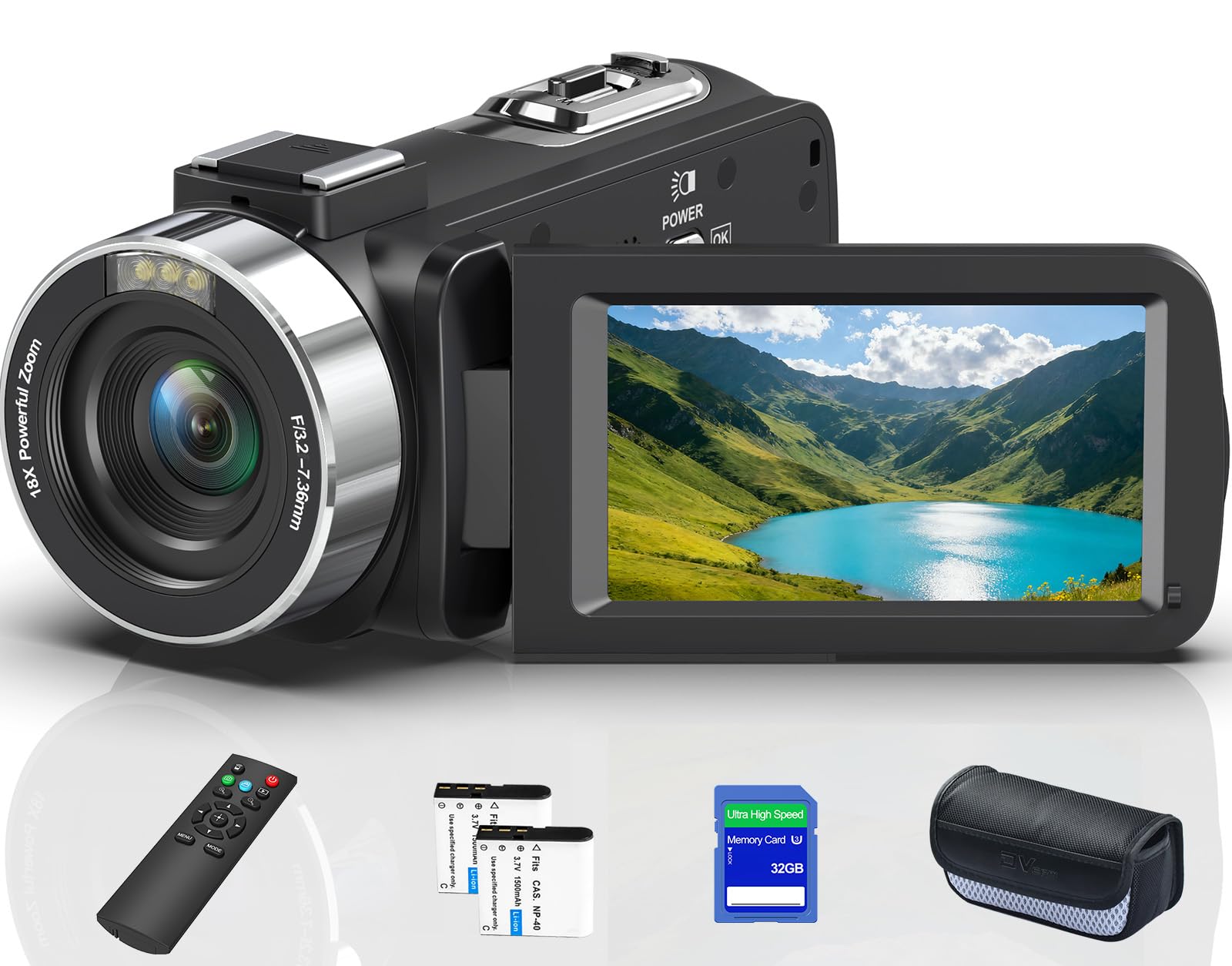 Videocamera digitale 8K 64MP 18X Videocamera per YouTube 3 pollici Flip Screen Videocamera Vlogging con scheda SD da 32 GB, telecomando 2.4G, due batterie
