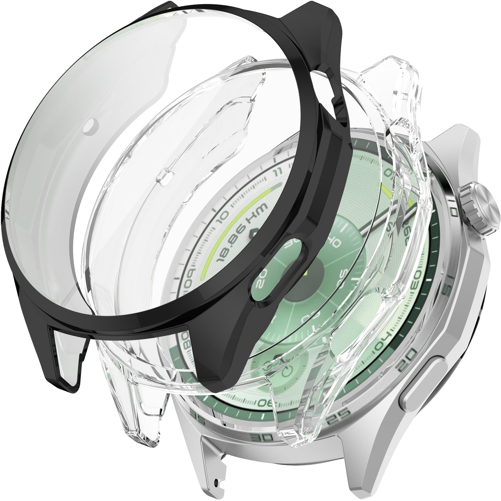 Miimall 2-Pack Case for Huawei Watch GT 6, Soft TPU Bumper Cover with Screen Protector, Transparent Anti-Scratch Shockproof Full Protective Case for Huawei Watch GT6 46mm-Clear+Black GT6 46MM Clear+Black