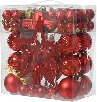 Kaemingk Christmas Tree Decoration Set Red 67 Pieces Polystyrene Mix 6 cm