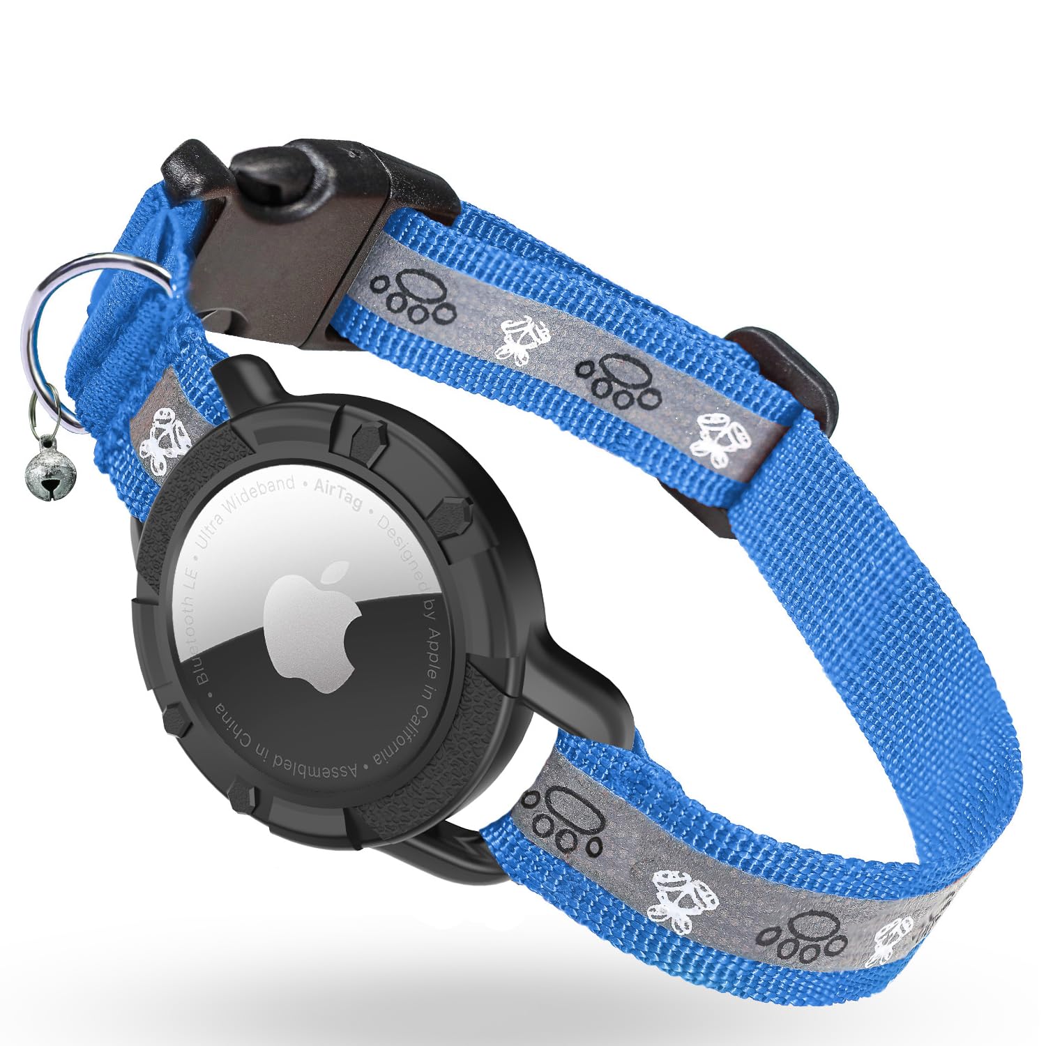 Reflective AirTag Cat Collar, ODOKELE Integrated GPS Cat Collar with Air Tag Holder and Bell, Safety Elastic Band Tracker Cat Collars for Girl Boy Cats, Kittens and Puppies [Blue]