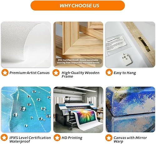 Miniatura 7 de daktenn Lienzo decorativo para pared para sala de estar, dormitorio, oficina, arte de flores blancas y doradas, arte de pared botánico grande,