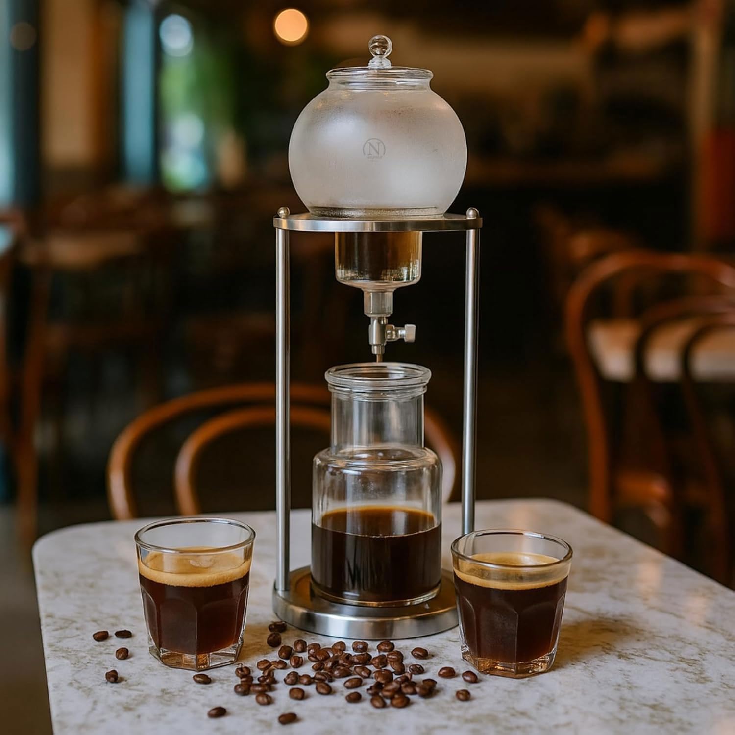 Ekspres do kawy Cold Brew, przenośna wieża ociekowa 600 ml z ramą ze stali nierdzewnej i szkłem borokrzemowym, powolne kapanie do domu i biura