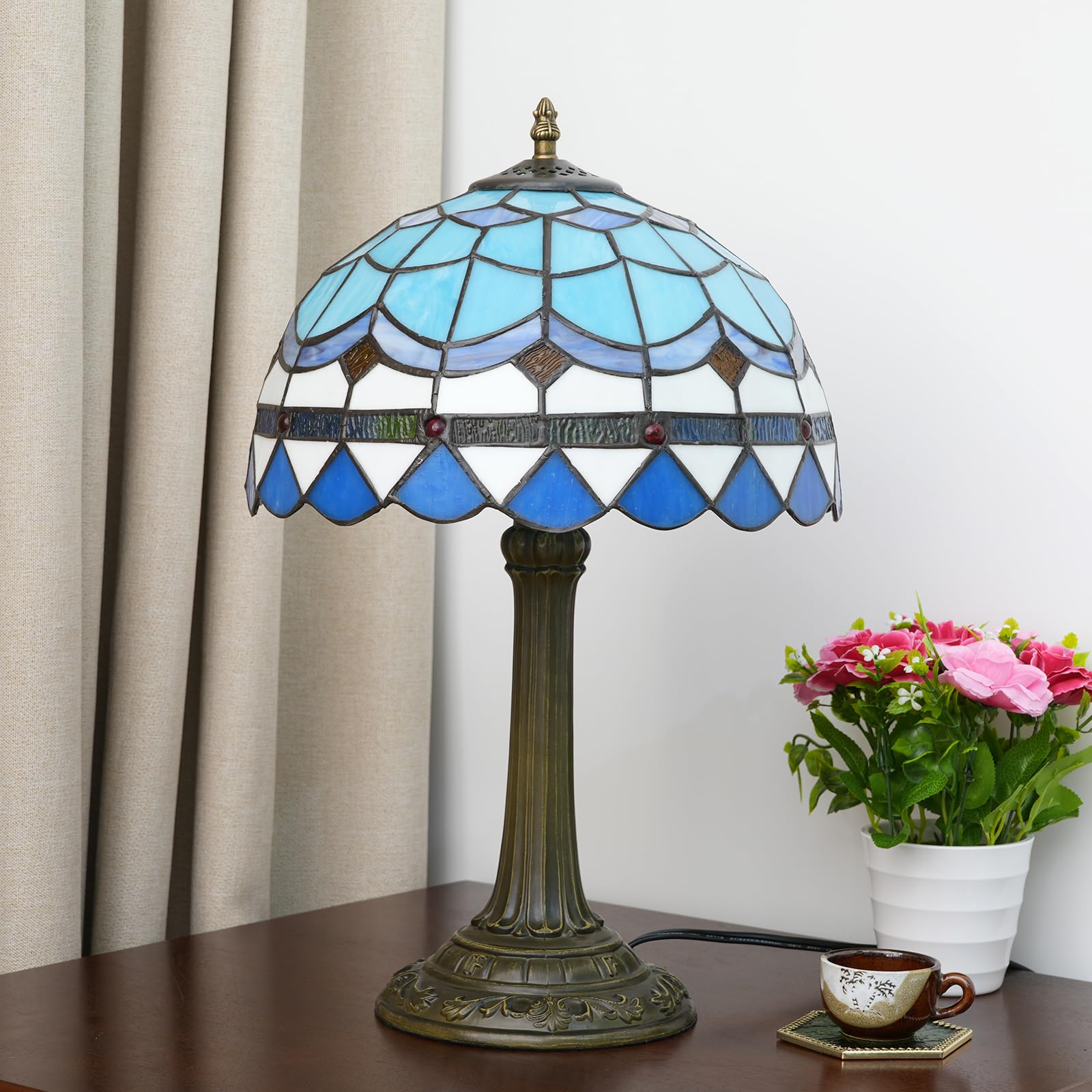 Tiffany lampa stołowa witrażowa lampa śródziemnomorska niebieska sypialnia lampa stołowa lampka do czytania lampka na biurko do salonu biura akademika jadalni dekoracja parapetówka prezent 30 x 30 x