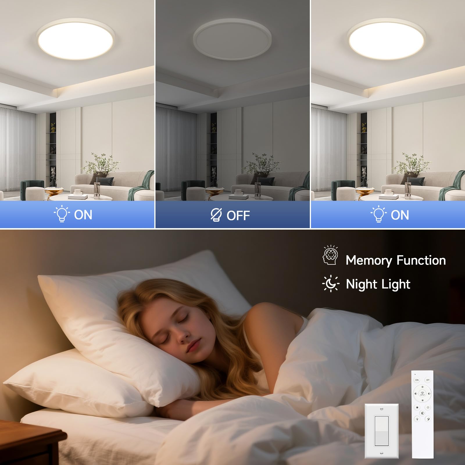 EASY EAGLE Plafoniera LED Soffitto Dimmerabile con Telecomando, 50CM 52W | Bianco 3000K-6500K Lampada Soffitto Rotondo, Lampadario LED Moderna per Soggiorno, Camera da letto, Cucina, Bagno, Ufficio