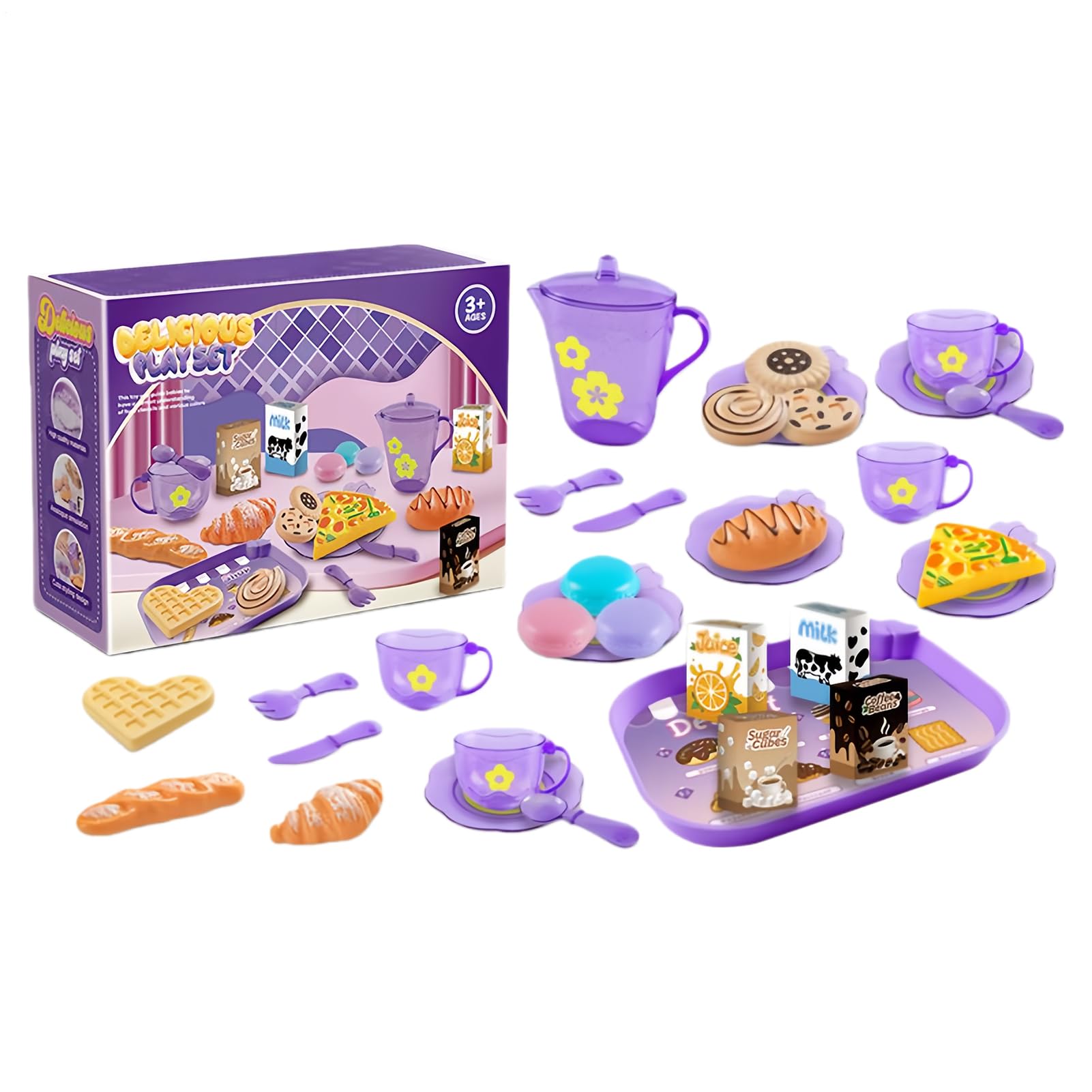 Juego de cocina para niños de imitación infantil y juego de té de 33 piezas 8