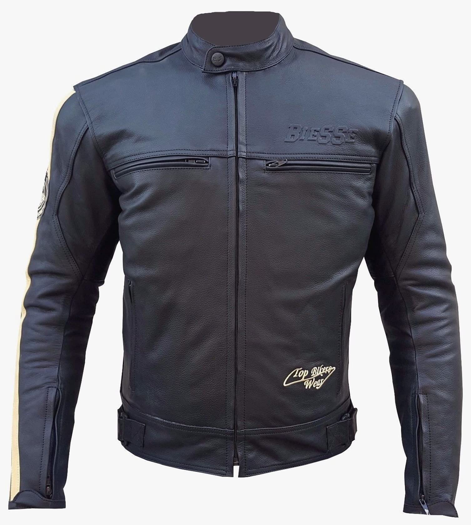 BI ESSE - Giacca in pelle MOTO Racing/Touring, stile vintage, sfoderatile, Gilet termico rimovibile, completo di Protezioni