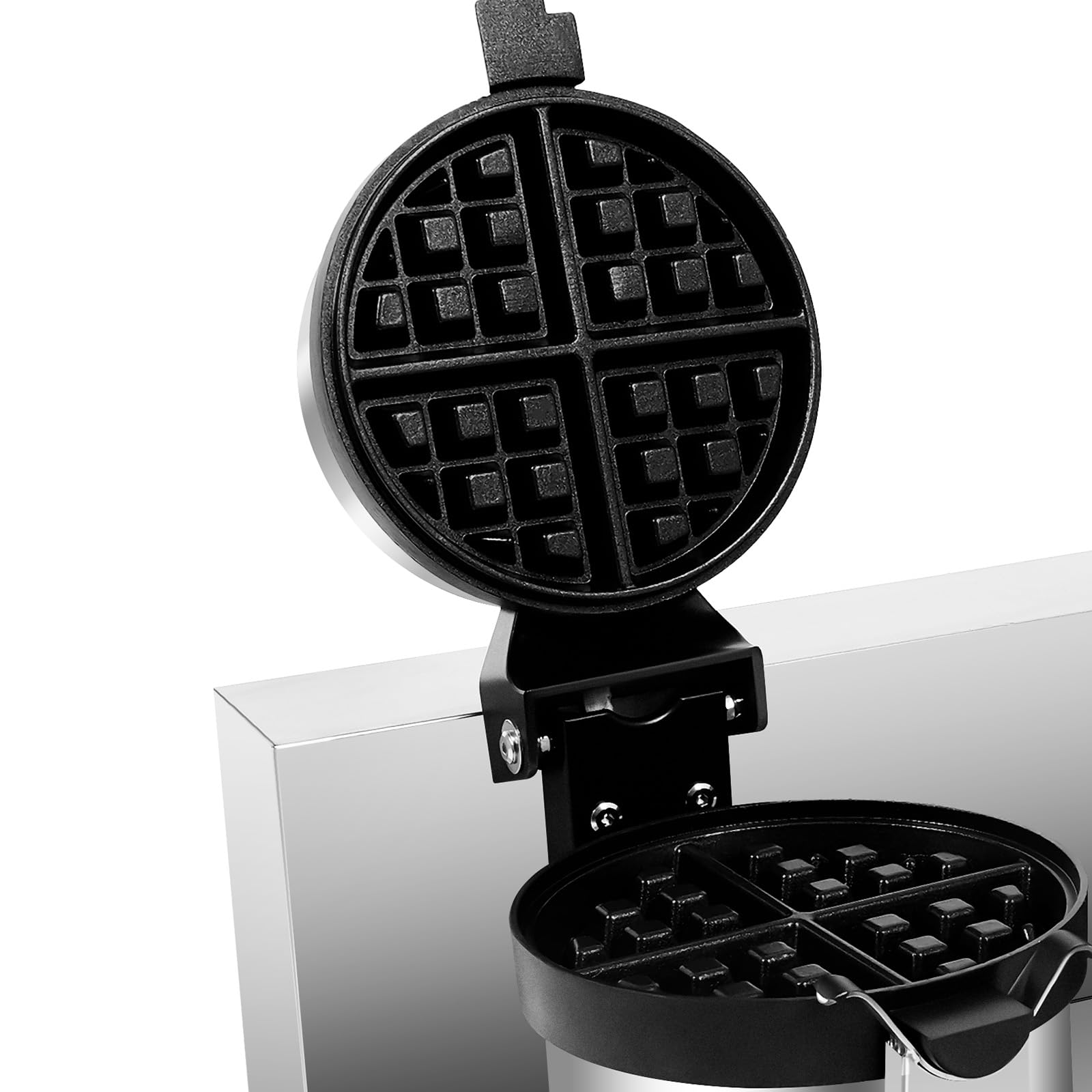 Double Head Waffle Maker 110V 2400W Commercial Electric Non-Stick Double Rotating Round Waffle Maker for Restaurants Bakeries Snack Home, with Time & Temp Control