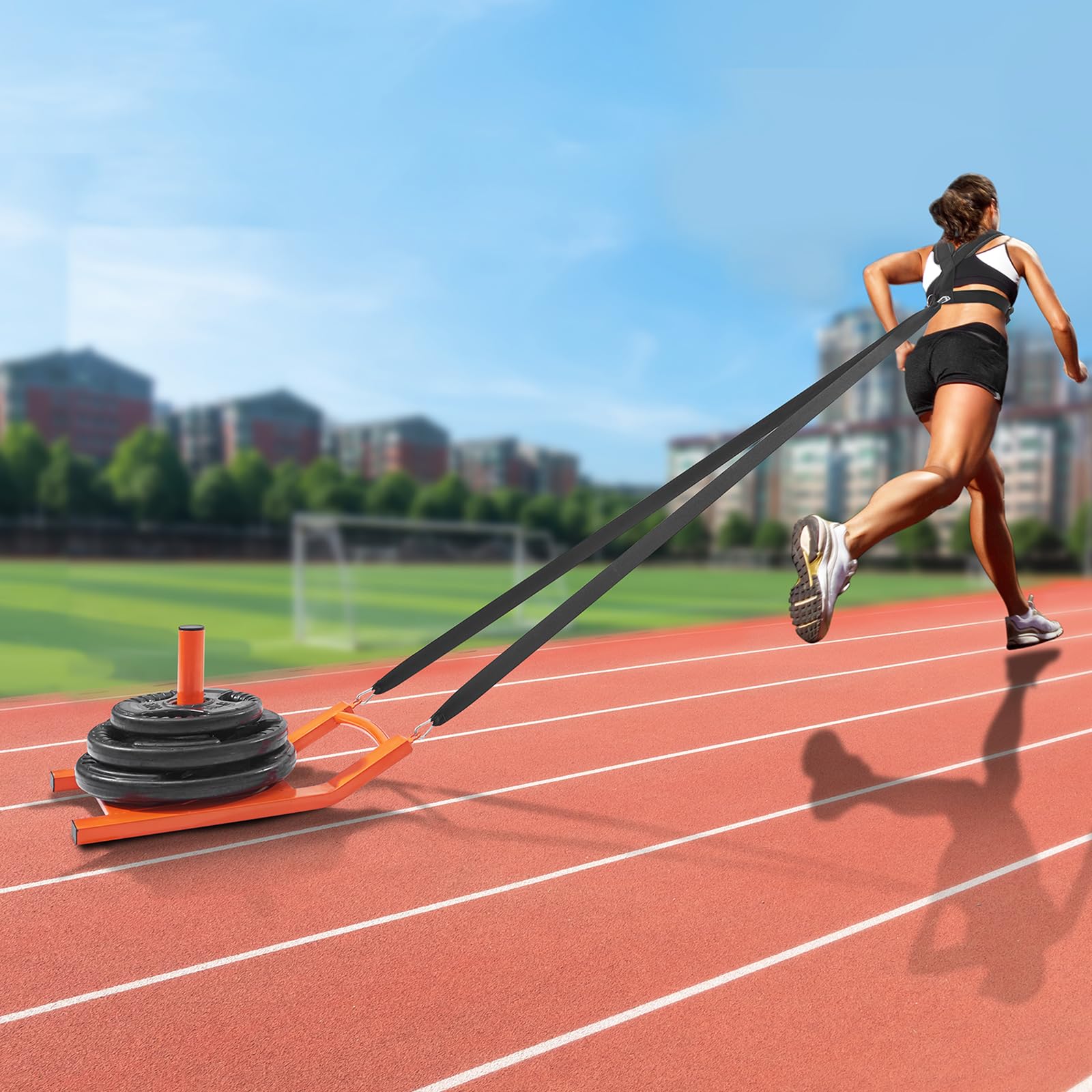 VEVOR Traineau de Puissance Traction, Luge de Force pour Fitness, Équipement d'Entraînement en Acier pour Exercices Athlétiques et Amélioration de la Vitesse, pour Plaque de Poids 2,5-5 cm, Orange