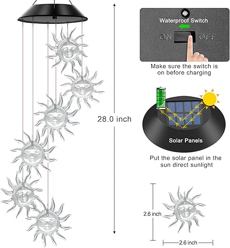 Miniatura 2 de Campanillas de viento solares de girasol que cambian de color al aire libre, el mejor regalo para mamá, abuela, mujer, esposa, tía, hermana,