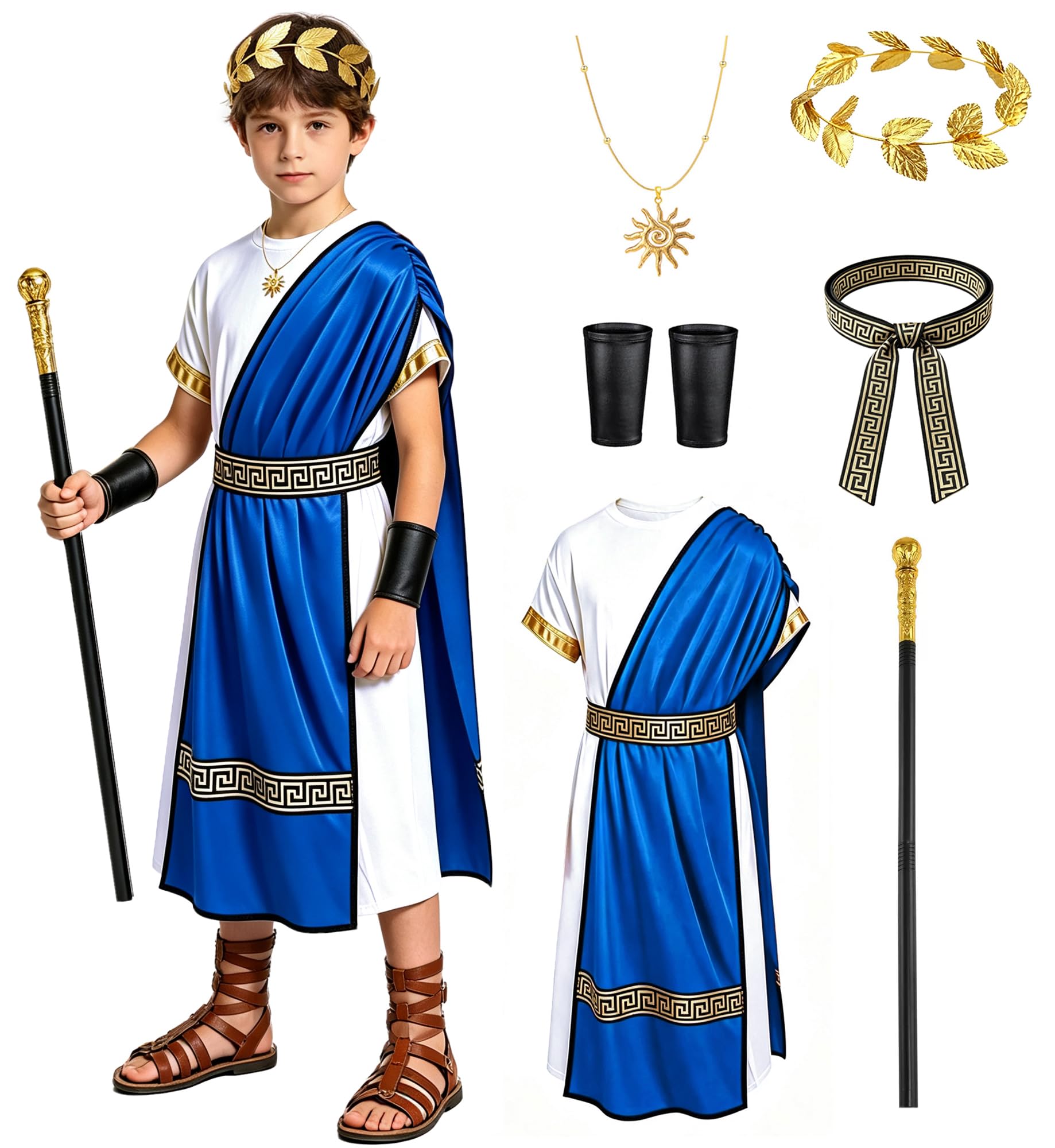 Akokvlar 6 Pcs Kids Grecian Toga Costume Roman Emperor Zeus God Outfit