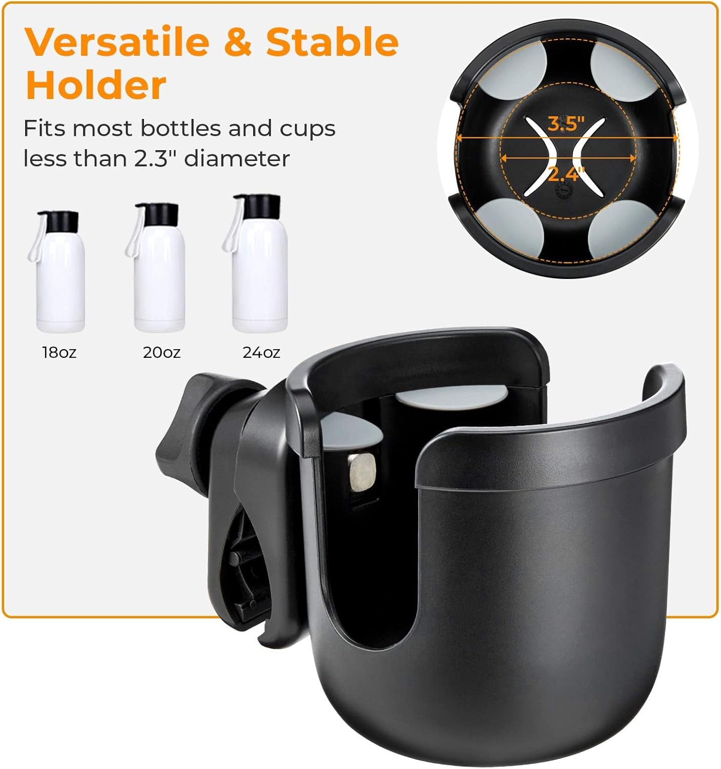 ISSYZONE Wheelchair Drink Holder, Rollator & Scooter Cup Holder - 4 Flexible Tabs with Hook for Walker, Stroller, Mobility