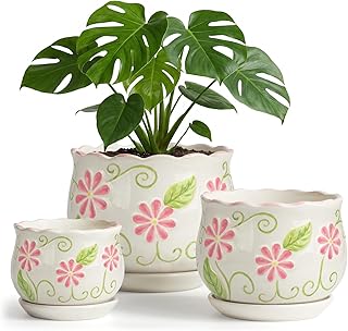STHIE Pink Ceramic Flower Pots, 4