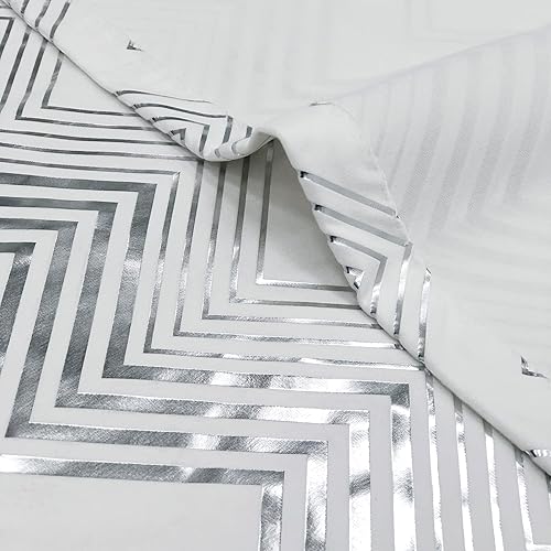 Miniatura 4 de always4u Cortinas de terciopelo suave con estampado de papel de aluminio de 108 pulgadas de largo, cortinas de cheurón blancas y doradas,