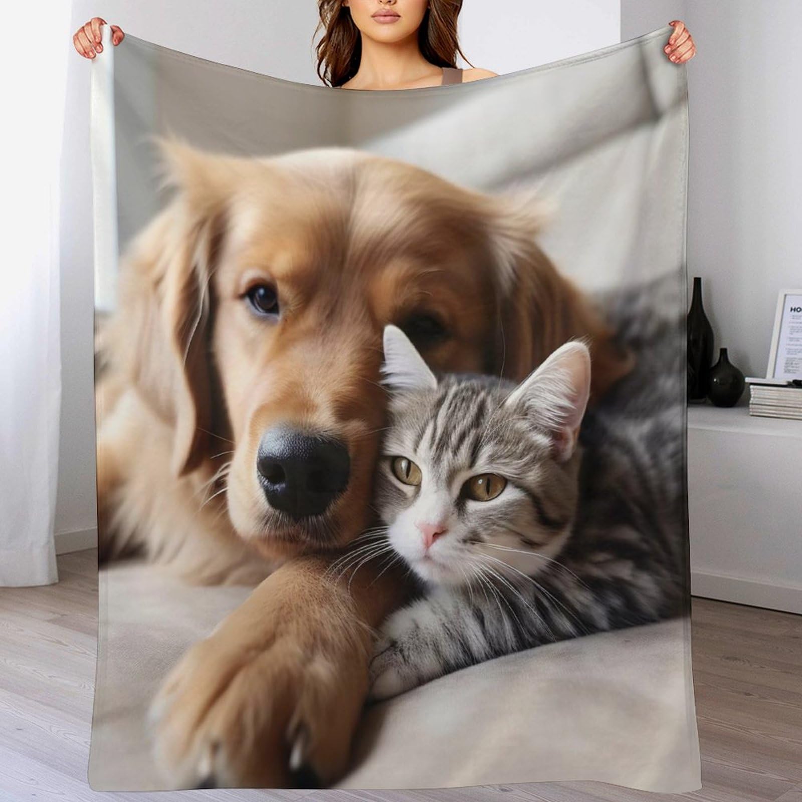 Couverture de lit 180x200cm flanelle douce, jeté de canapé de salon motif chien