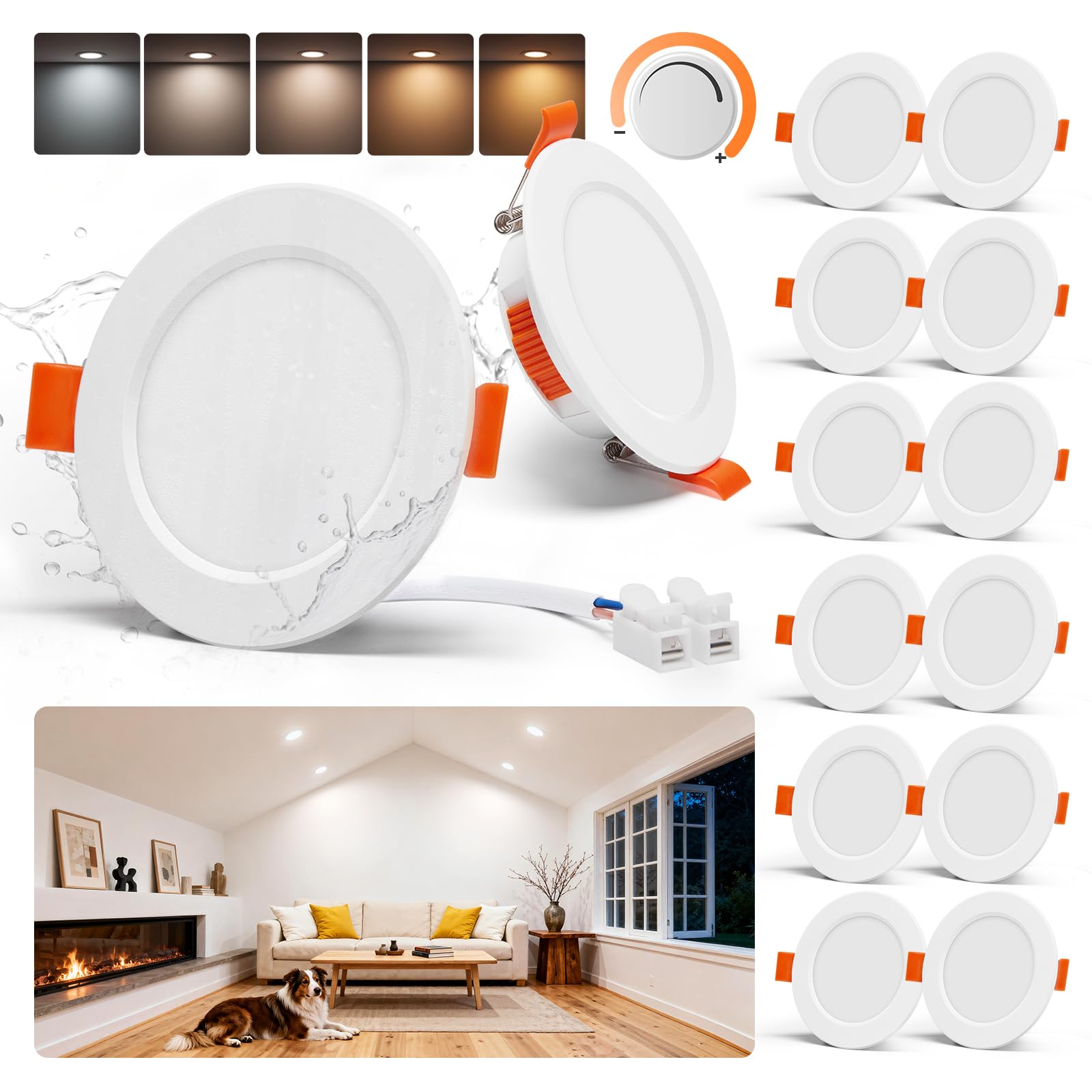 Tomosu Lot de 12 Spot LED Encastrable Dimmable, 5W 550LM Spot Salle de bain IP44 Spots Extra Plat, Spots LED Encastrable 68mm - 80mm Découpe pour Salon Cuisine Blanc Chaud Blanc Neutre Blanc Froid