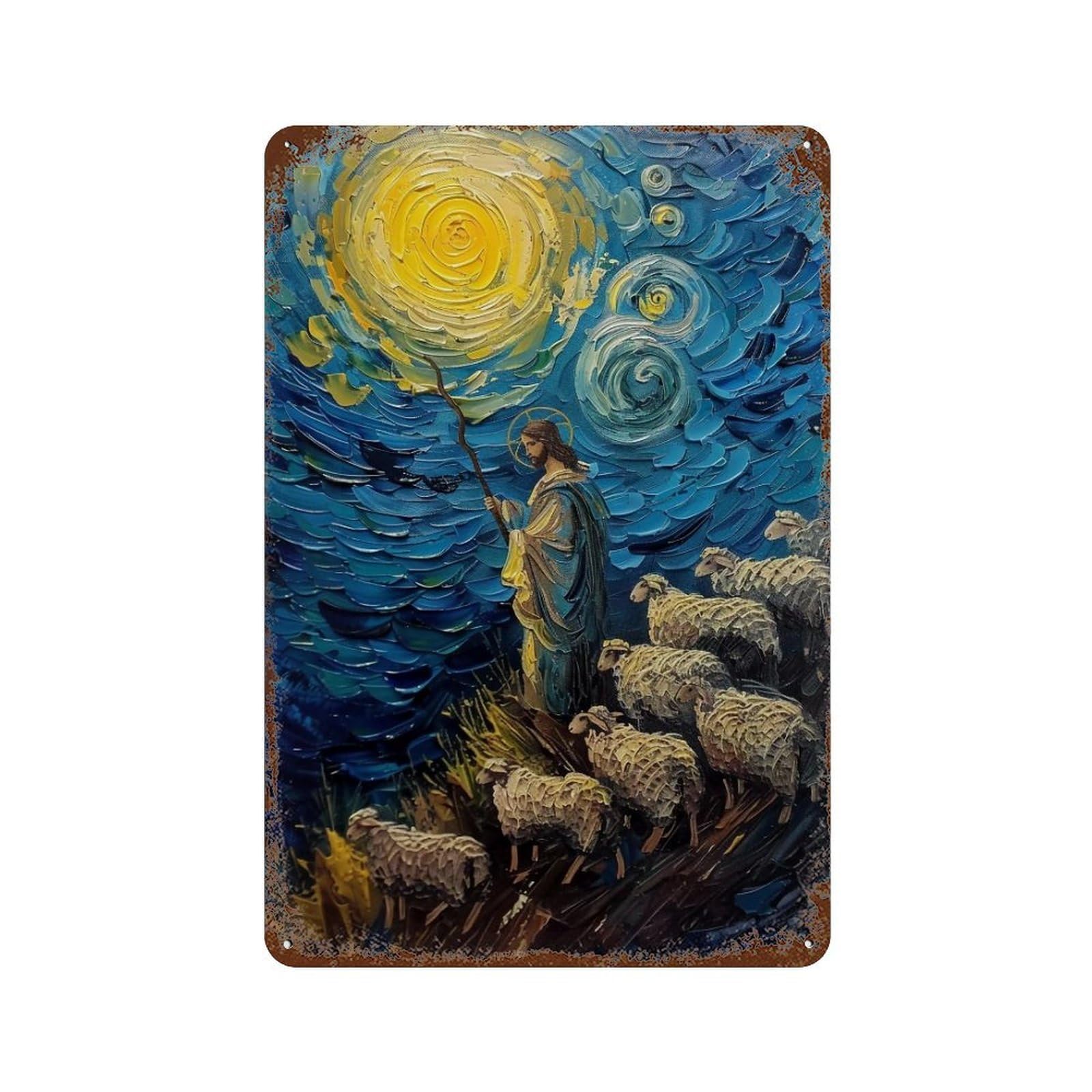 YHGERTKU Starry Night Shepherd 01 Wall Art Retro Iron Vintage Metal Tin Sign Poster Modern Decor for Living Rooms Gift 30x20cm