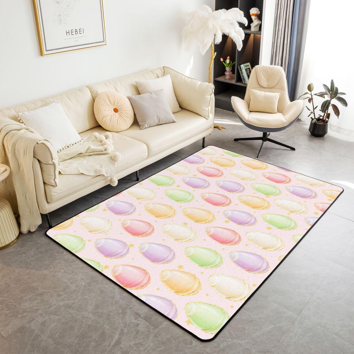 Manfei Alfombra antideslizante con diseño de huevos coloridos de Pascua, con estampado de estrellas y purpurina dorada, con diseño de huevos de arco iris, alfombra de entrada, color rosa dulce