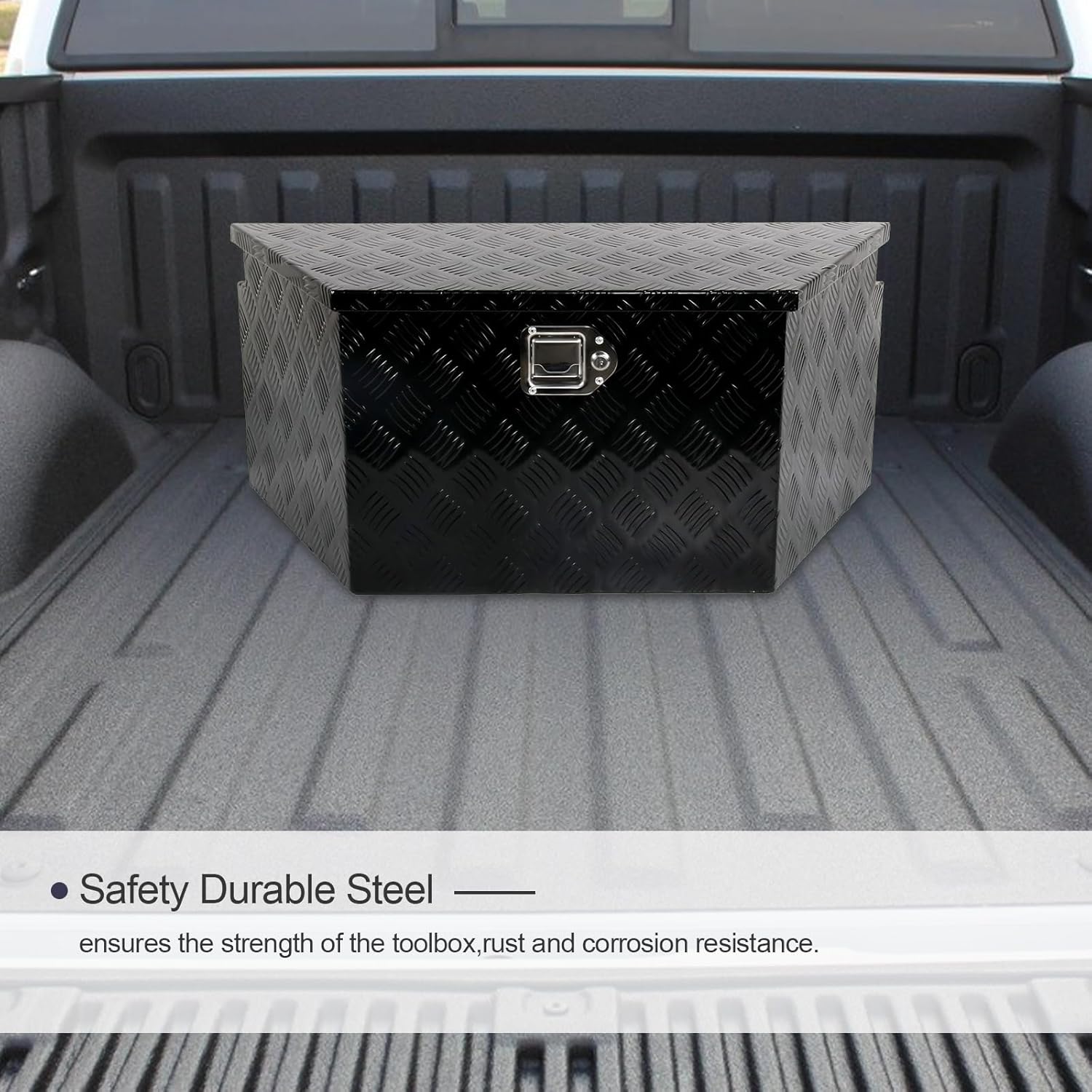 SSN 34 In Black Aluminum Tool Box Wide Utility Trailer Tongue 5 Bar Tread ToolBox for Pick Up Truck Bed RV ATV Organizer Trailer Storage Tool Box with Lock and Keys 34"X14.5"X15"