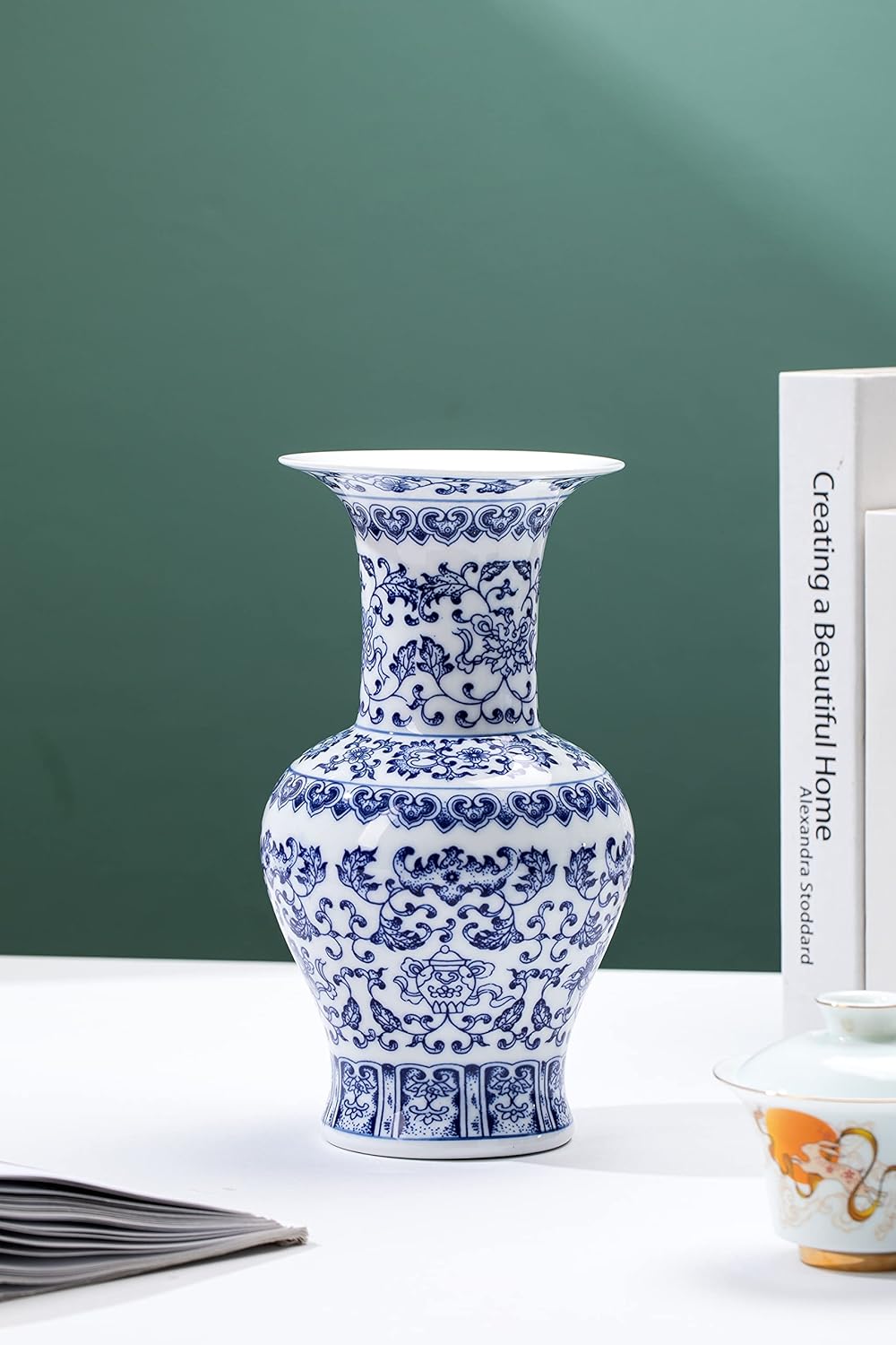 Blue and White Vase, Blue Vase, Chinoiserie Vase, Blue and White Ginger Jar Vase for Home Decor, Blue and White Porcelain Decor,10 "H - Image 3