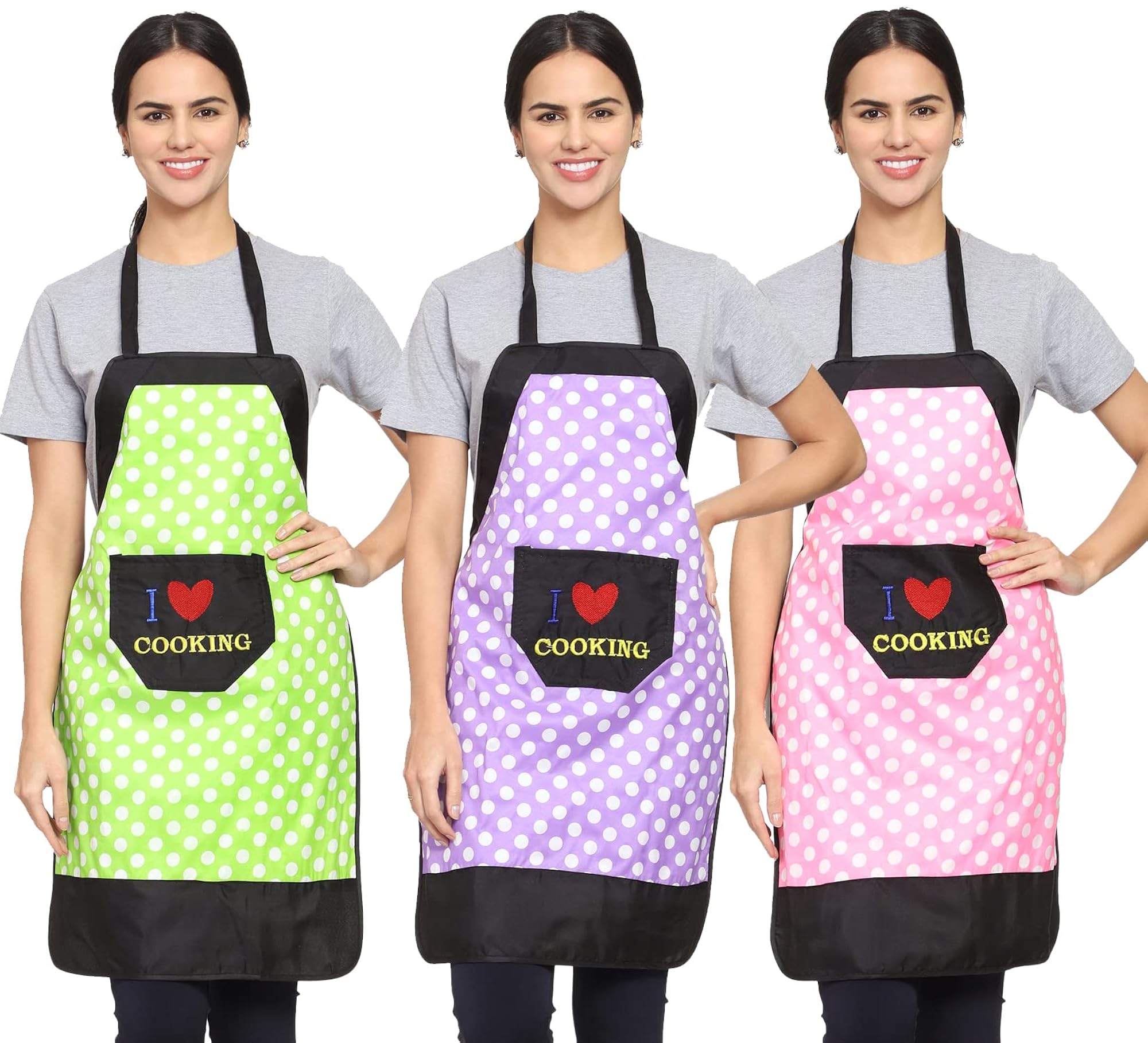 Women's Polka Dot Waterproof Kitchen Apron with Pockets