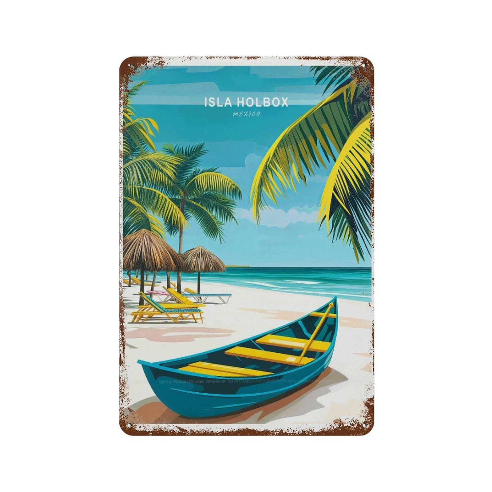 xiaoxiaoshen Isla Holbox Mexico Travel Minimalist Cityscape, Home Decor Wall Decor Art Metal Tin Poster Modern Home Decor Art Home Bar Shop Decorations Vintage Sign 30x20cm