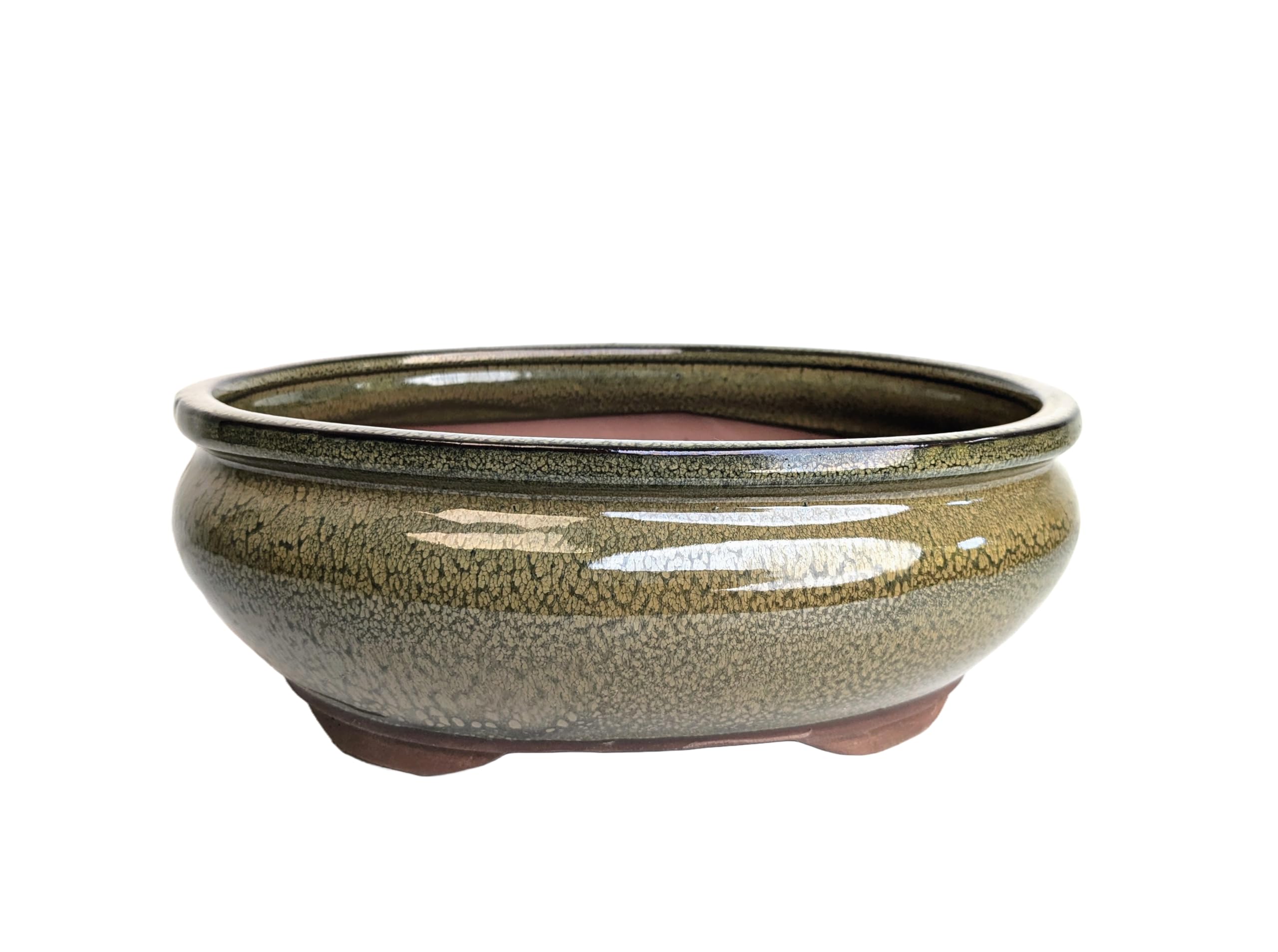 Glazed Ceramic Bonsai Pots without trays (Olive Green, 26cm)