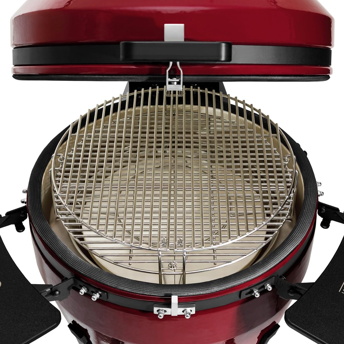Kamado Bono EVO Grande 64 cm Keramikgrill Royal Red – Extra großer Kamado Grill Ø52 cm Grillfläche, 3-Ebenen GrillMax System, mit Wagen, Seitentischen & Zubehör