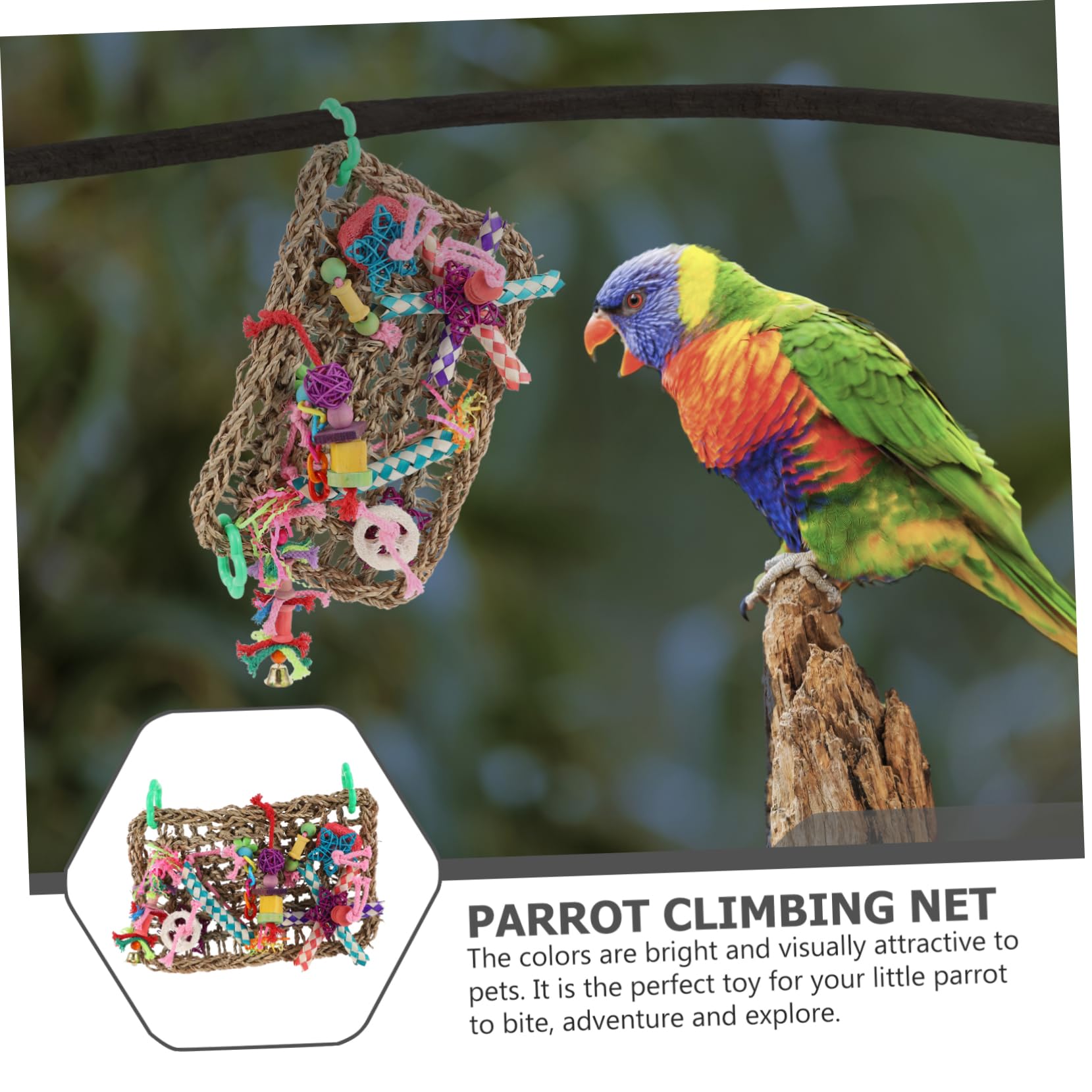 minkissy Lot De 2 Jouets À Mâcher pour Oiseaux Filet Descalade pour Oiseaux Jouets pour Cage À Perroquets Matériau en Paille Sûr Jouet De Divertissement pour Perroquets