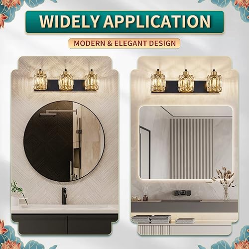 Miniatura 7 de Lámpara de tocador de baño de 3 luces, lámpara de cristal sobre el espejo, luces giratorias de pared interior negro mate y dorado  Pantalla moderna