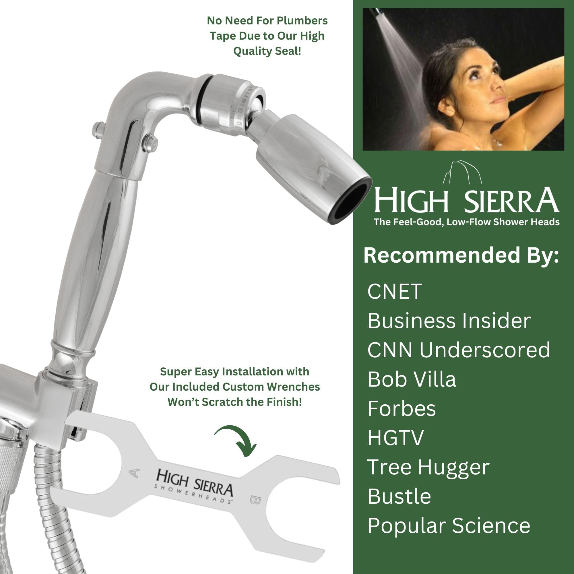 High Sierra Handbrause Aus Metall – 1,25 GPM, Ultra-niedriger Durchfluss, Mit Halterung & 183 Cm Schlauch
