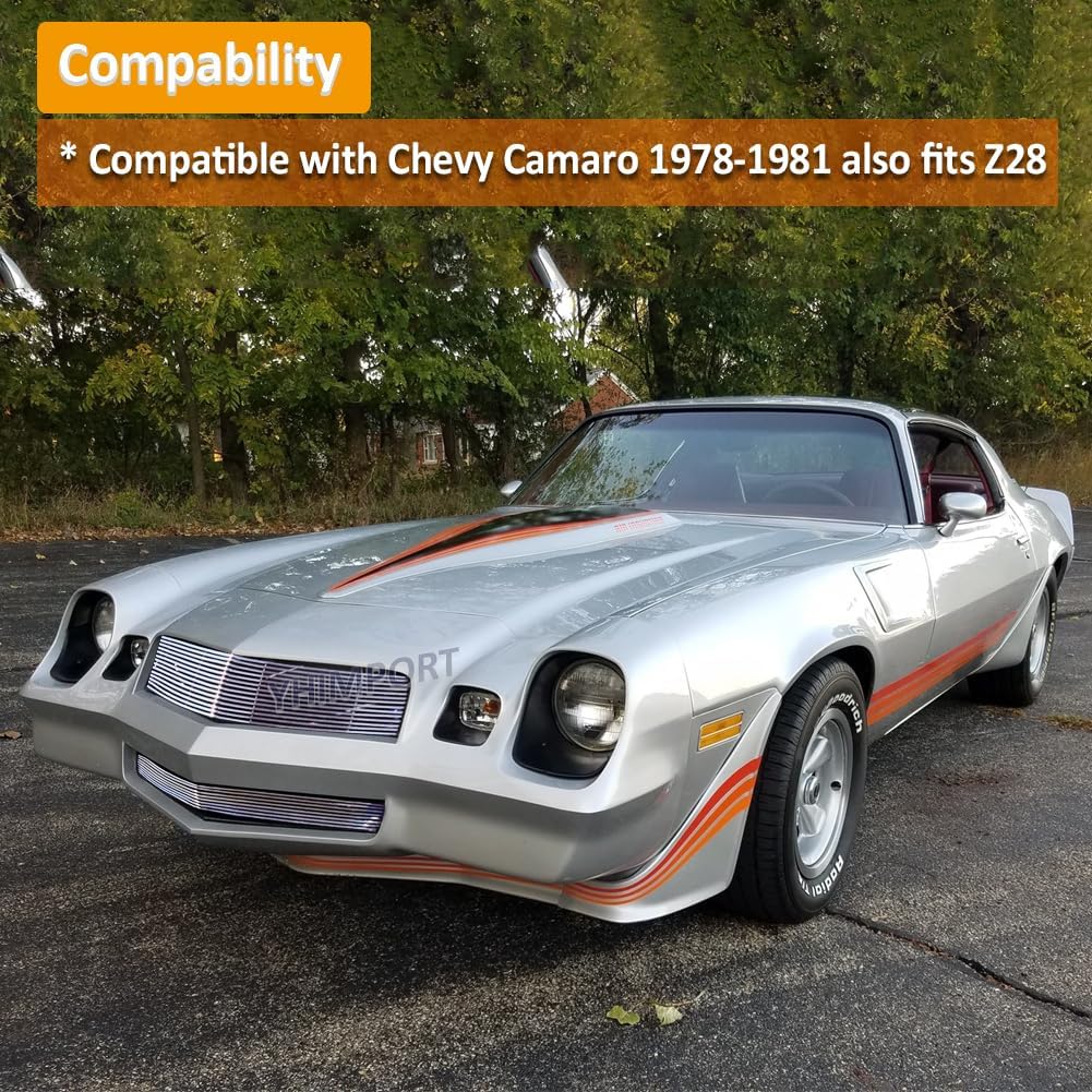 Fits Chevy Camaro 1978-1981 also fit Z28 78 79 80 81 Front Grille Insert Combo Chrome Grill Replacement Polished Silver Surface Billet Grill Upper Bumper Grille